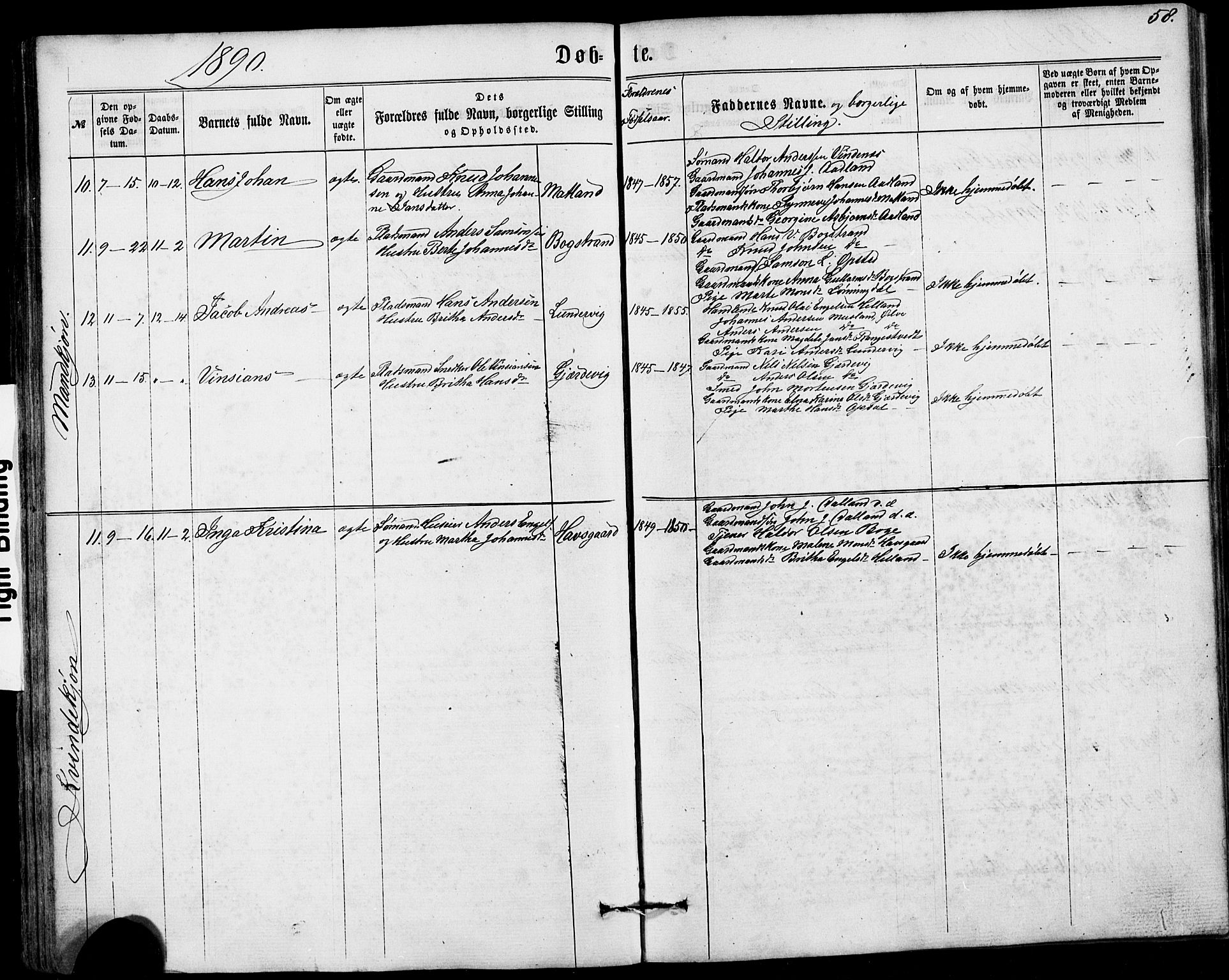 Fusa sokneprestembete, SAB/A-75401/H/Hab: Parish register (copy) no. A 1, 1861-1894, p. 58