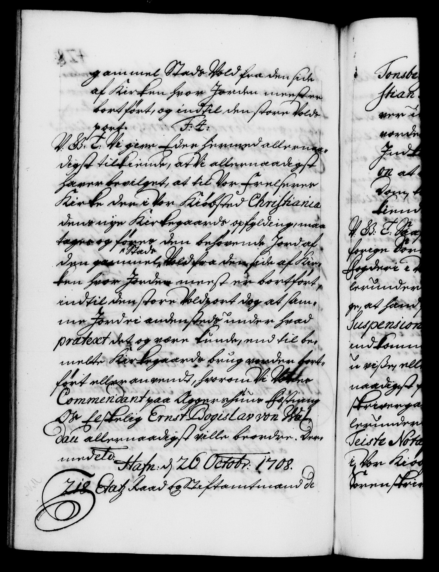 Danske Kanselli 1572-1799, RA/EA-3023/F/Fc/Fca/Fcab/L0018: Norske tegnelser, 1707-1709, p. 428b