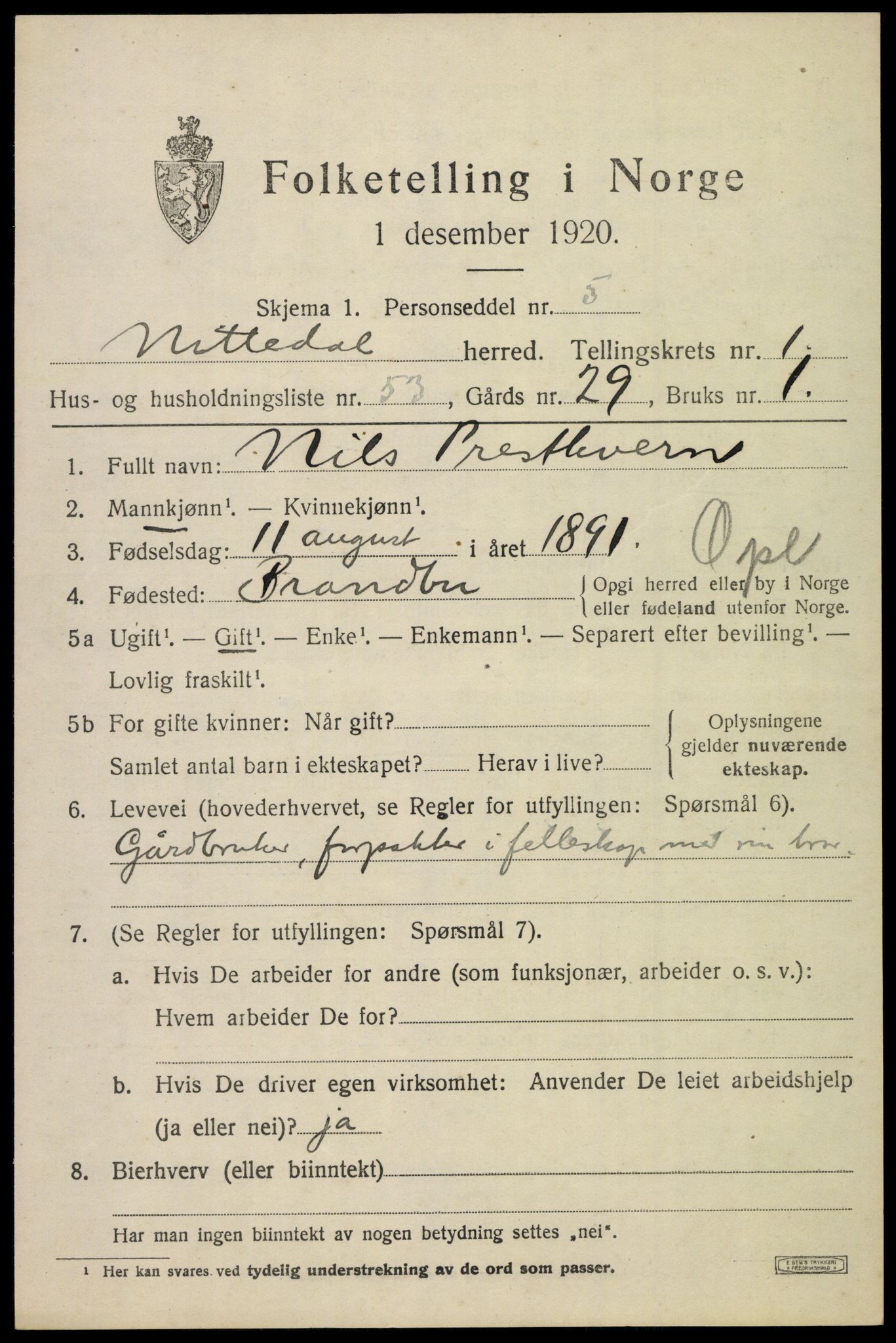 SAO, 1920 census for Nittedal, 1920, p. 1836