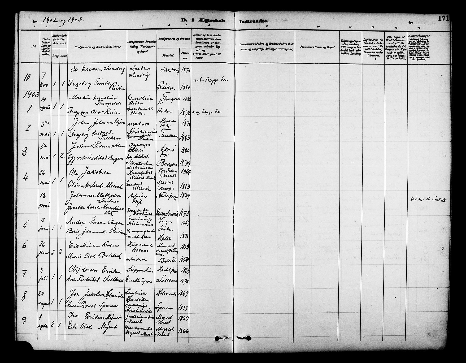 Ministerialprotokoller, klokkerbøker og fødselsregistre - Møre og Romsdal, AV/SAT-A-1454/586/L0992: Parish register (copy) no. 586C03, 1892-1909, p. 171