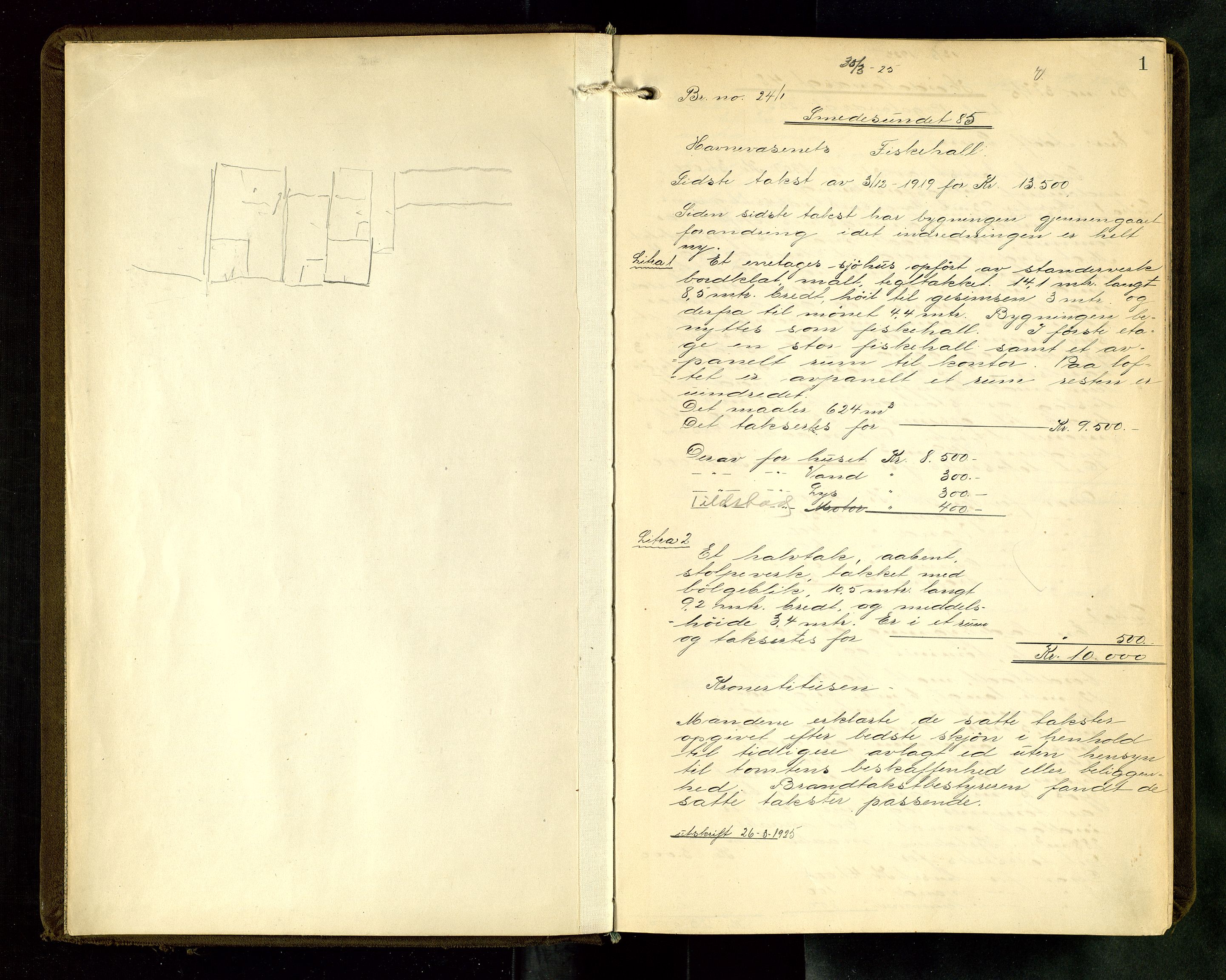 Norges Brannkasse Haugesund, SAST/A-102142/0002/O/L0012: Branntakstprotokoll, 1925-1928, p. 1