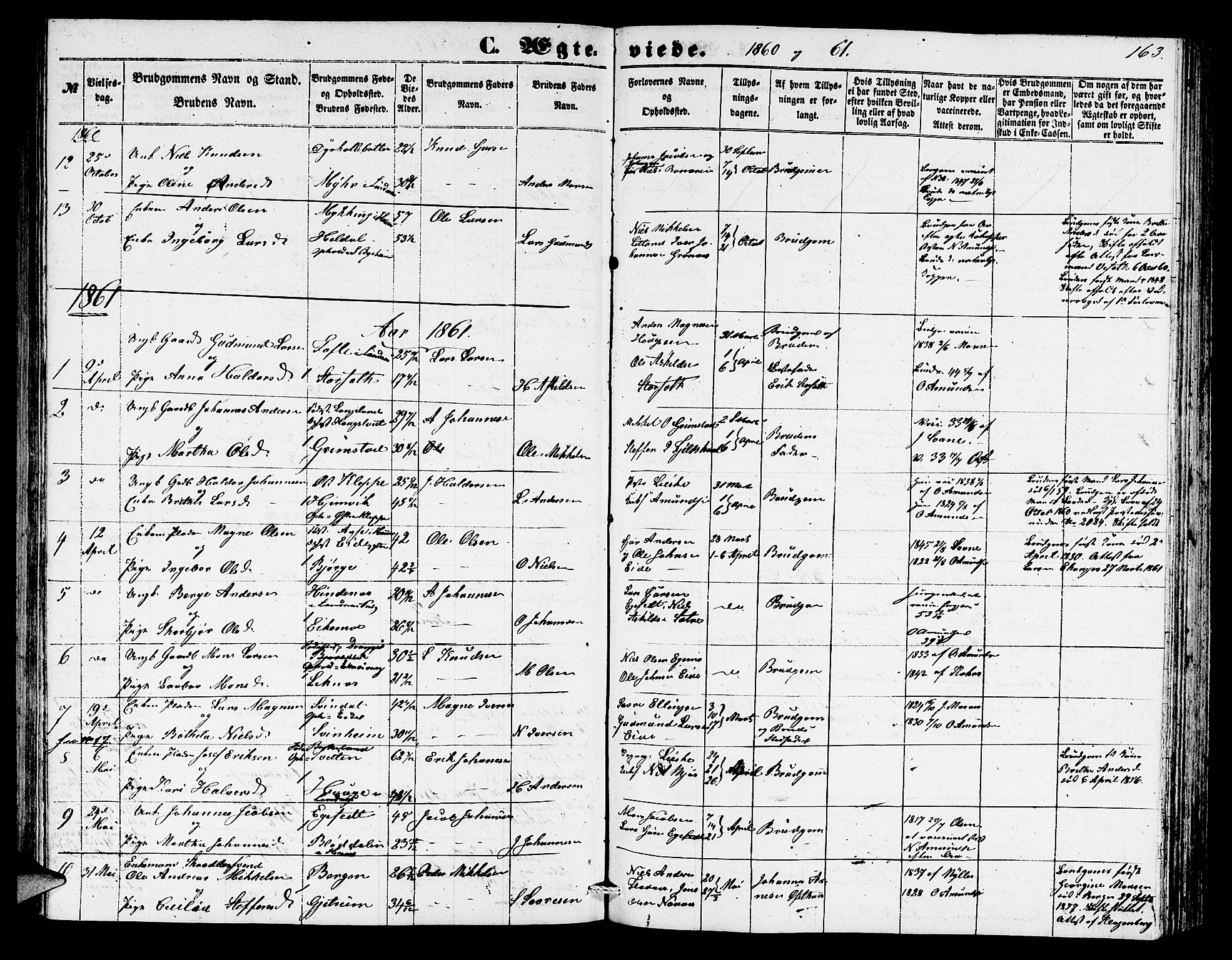 Hosanger sokneprestembete, AV/SAB-A-75801/H/Hab: Parish register (copy) no. A 2, 1857-1881, p. 163