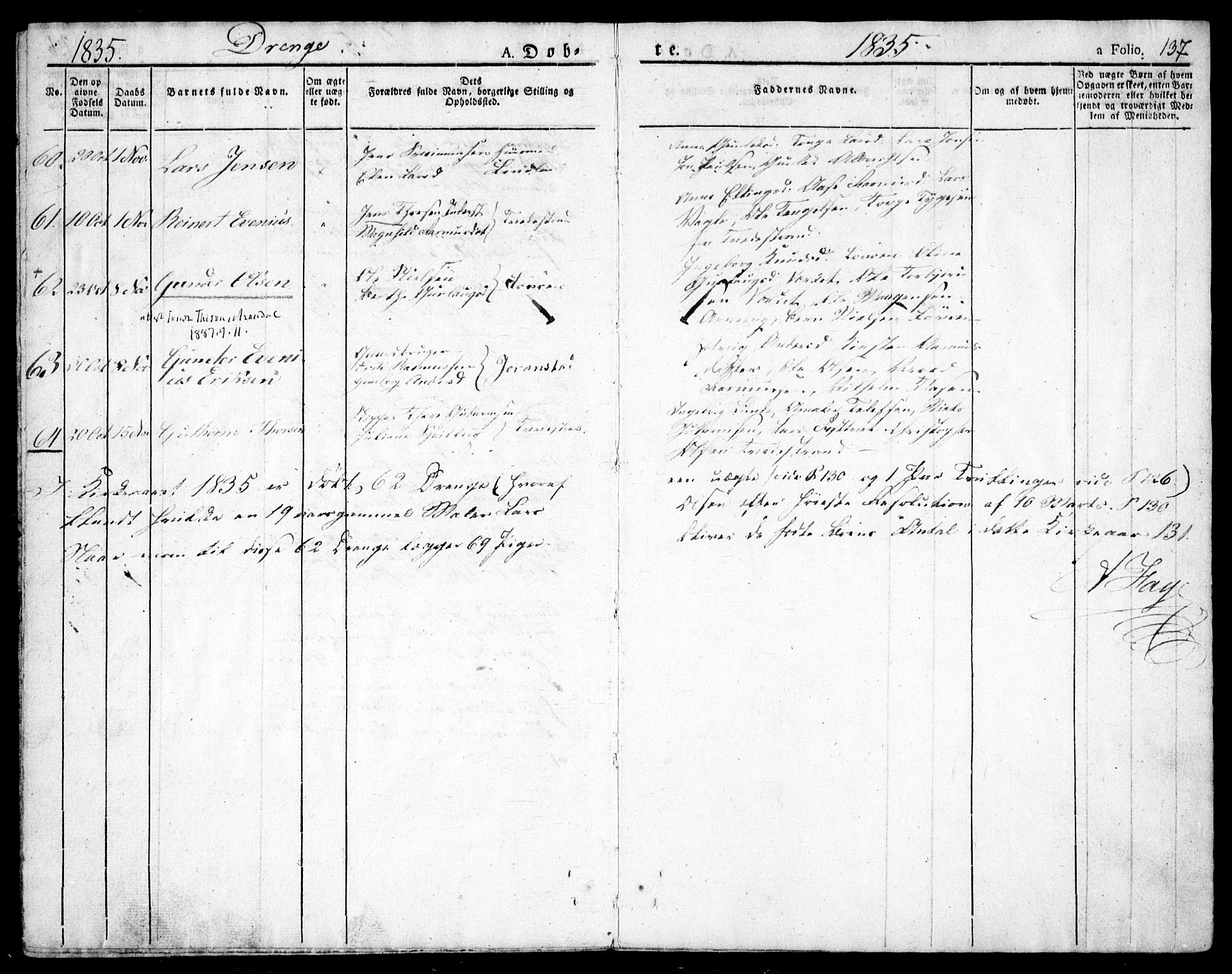 Holt sokneprestkontor, AV/SAK-1111-0021/F/Fa/L0006: Parish register (official) no. A 6, 1820-1835, p. 137