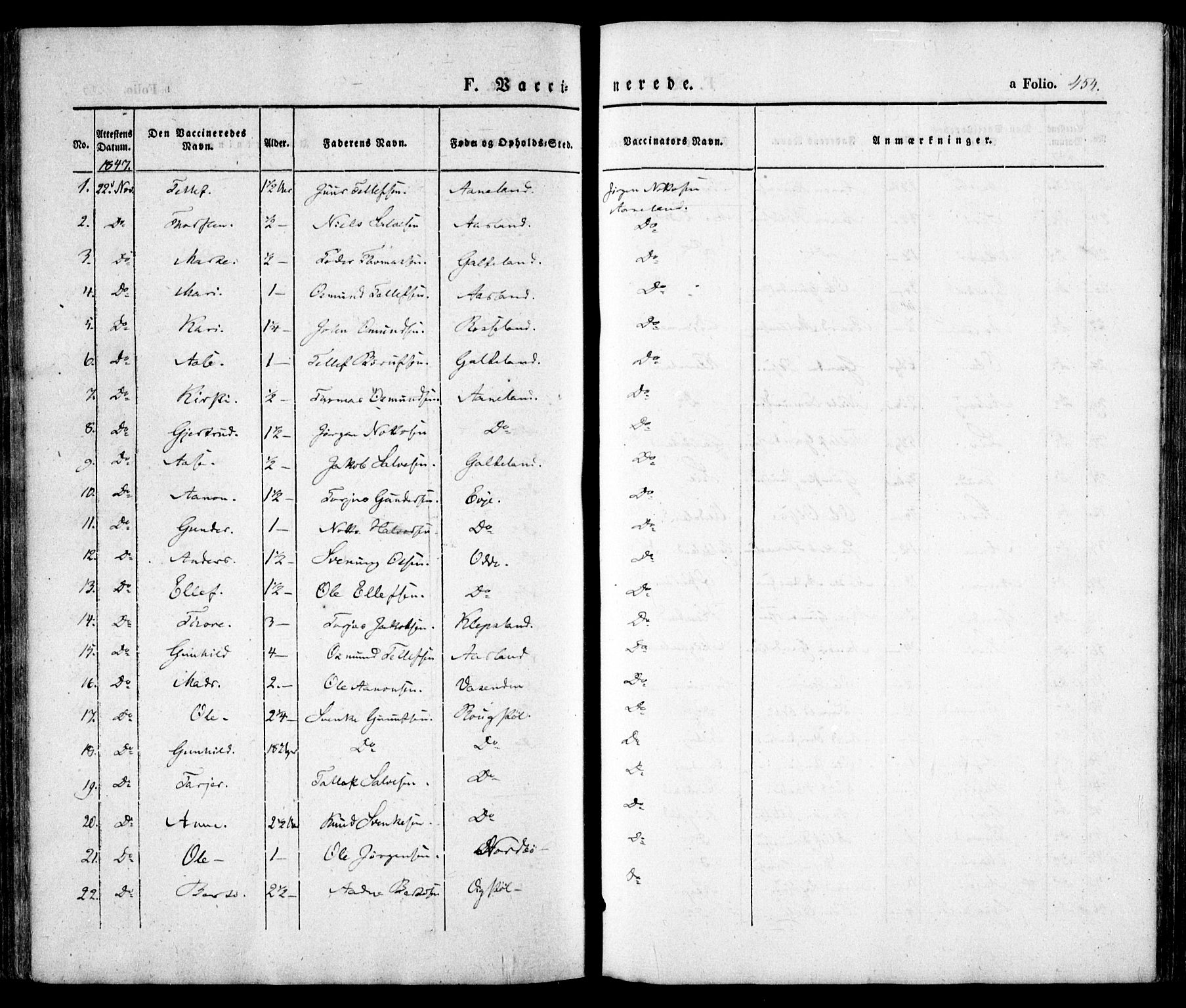 Evje sokneprestkontor, SAK/1111-0008/F/Fa/Faa/L0005: Parish register (official) no. A 5, 1843-1865, p. 454