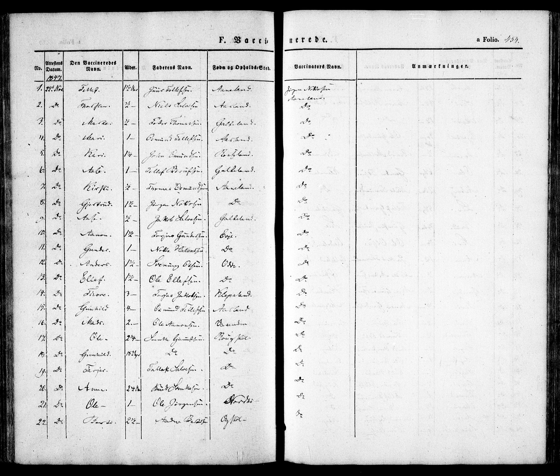 Evje sokneprestkontor, AV/SAK-1111-0008/F/Fa/Faa/L0005: Parish register (official) no. A 5, 1843-1865, p. 454