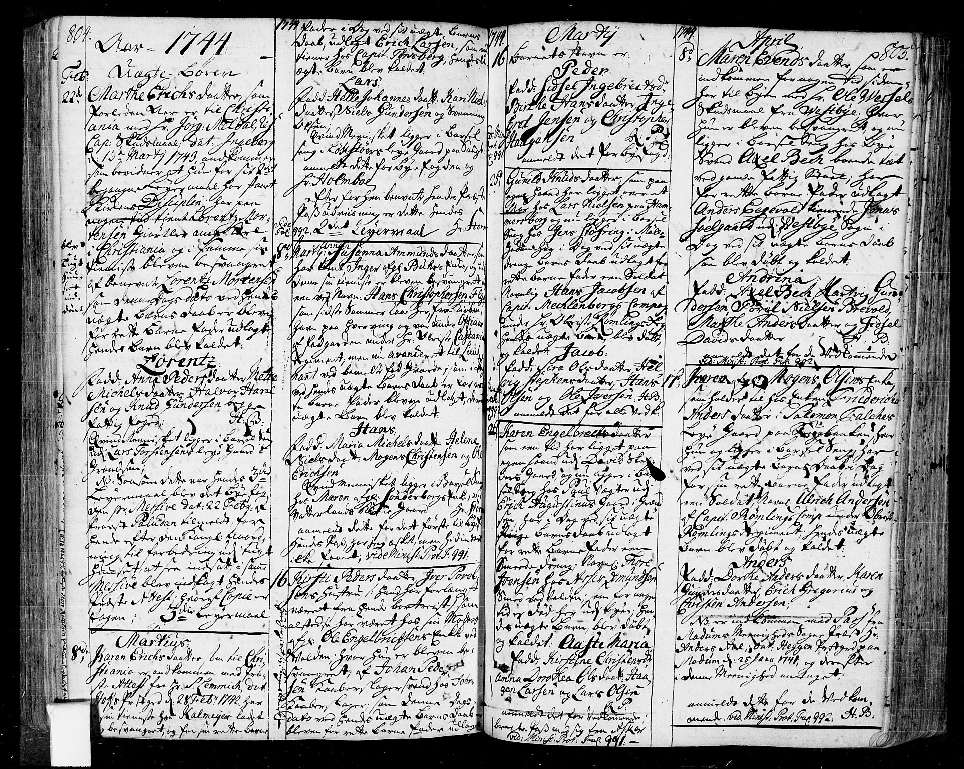 Oslo domkirke Kirkebøker, SAO/A-10752/F/Fa/L0004: Parish register (official) no. 4, 1743-1786, p. 804-805