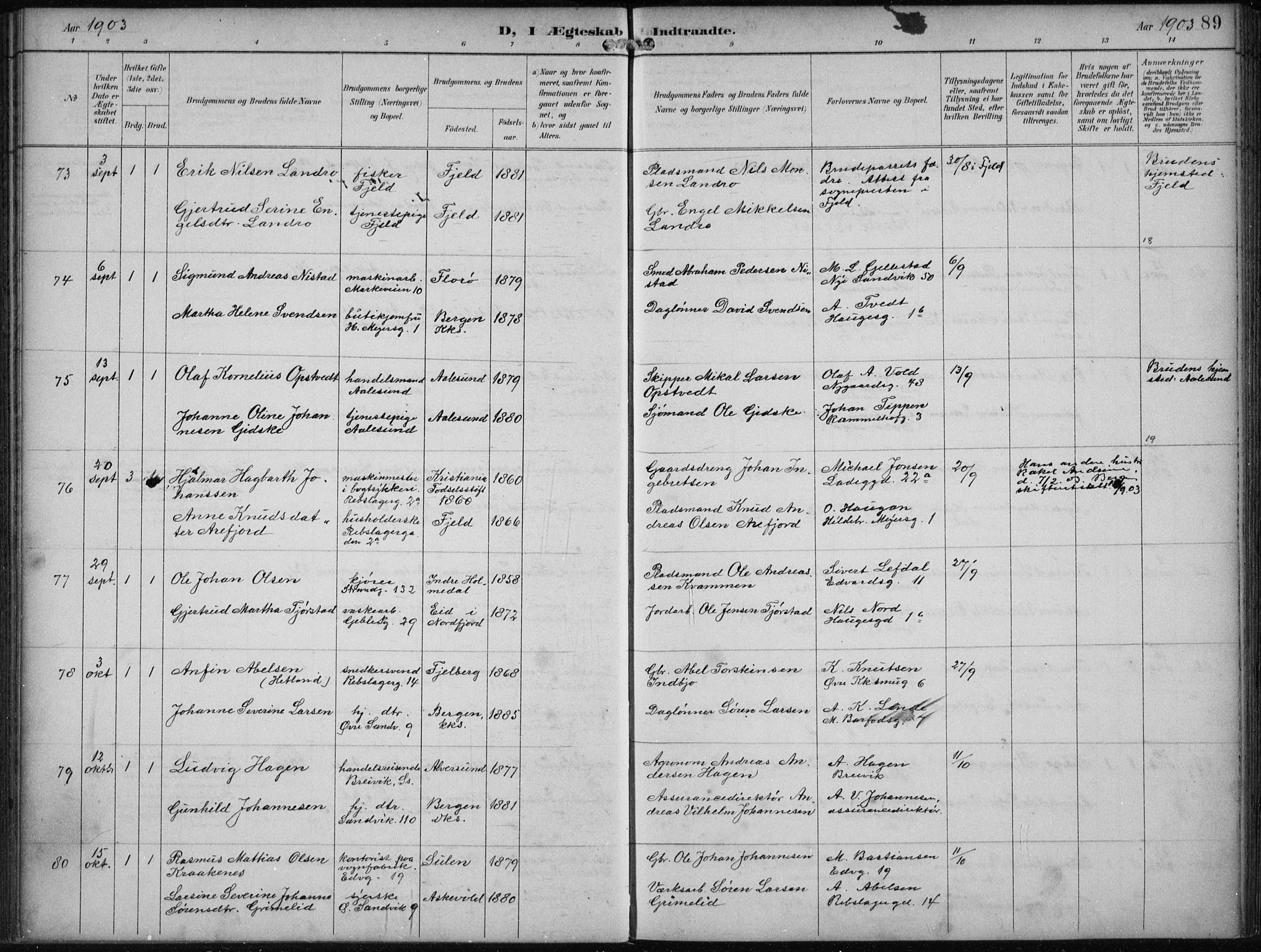 Sandviken Sokneprestembete, SAB/A-77601/H/Ha/L0014: Parish register (official) no. D 1, 1896-1911, p. 89