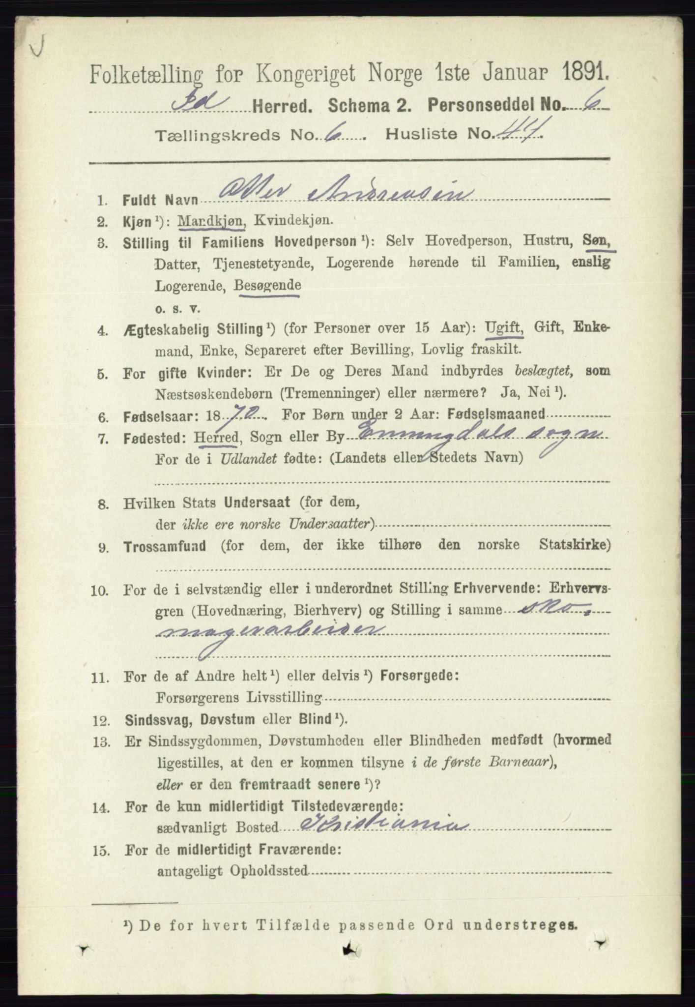 RA, 1891 census for 0117 Idd, 1891, p. 3901