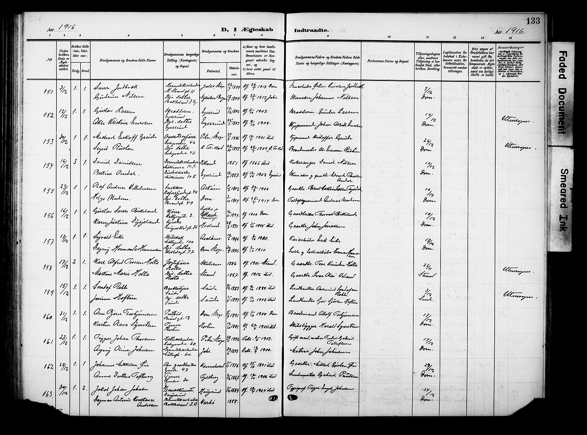 Domkirken sokneprestkontor, SAST/A-101812/001/30/30BB/L0017: Parish register (copy) no. B 17, 1902-1921, p. 133