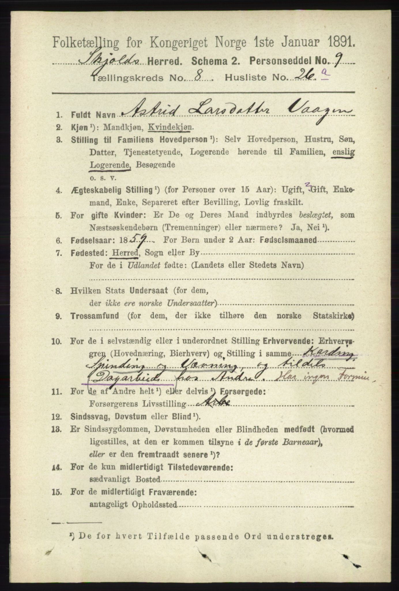 RA, 1891 census for 1154 Skjold, 1891, p. 1744