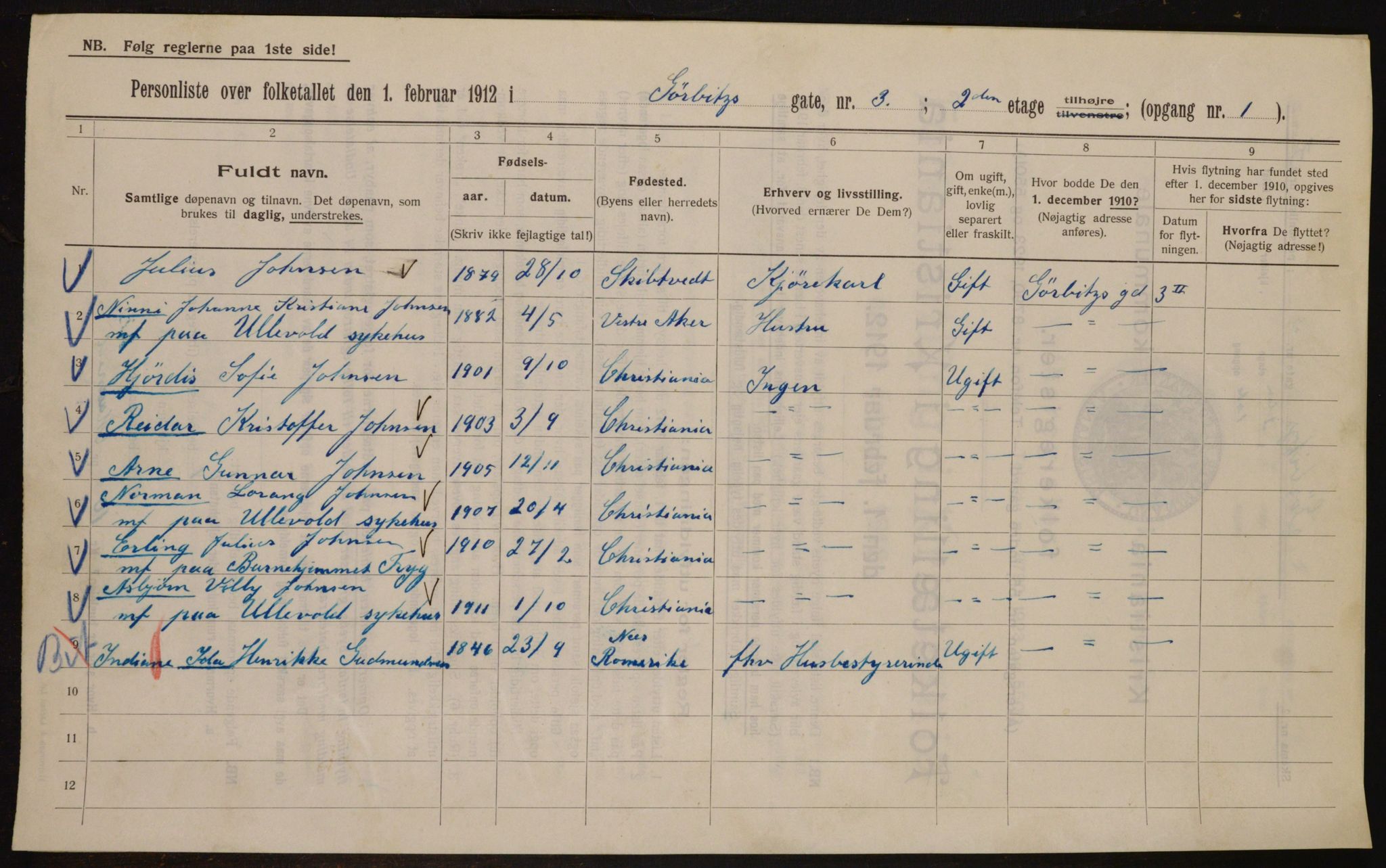 OBA, Municipal Census 1912 for Kristiania, 1912, p. 32703