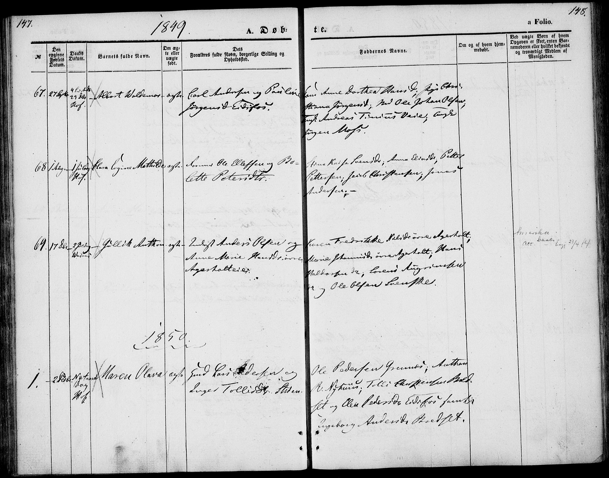 Hof kirkebøker, AV/SAKO-A-64/F/Fa/L0005: Parish register (official) no. I 5, 1844-1851, p. 147-148