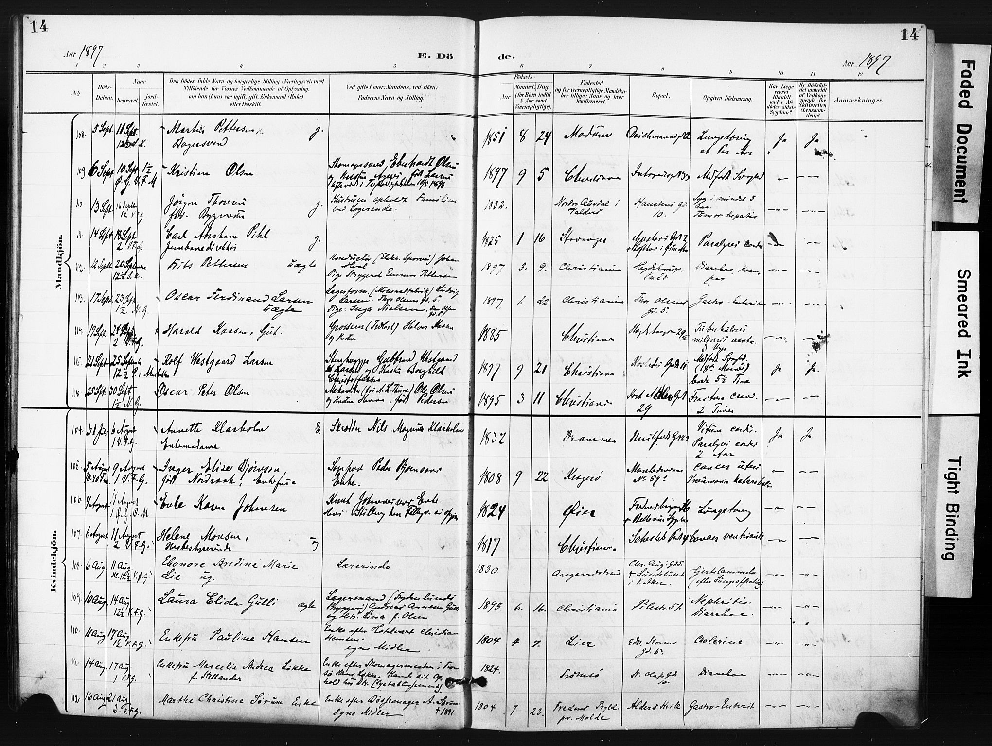Trefoldighet prestekontor Kirkebøker, AV/SAO-A-10882/F/Fd/L0004: Parish register (official) no. IV 4, 1897-1912, p. 14