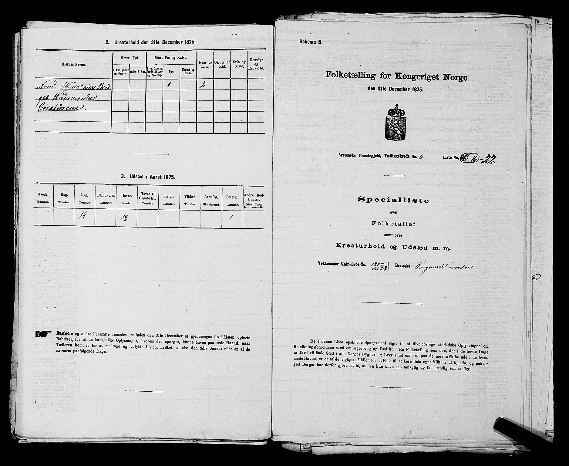 RA, 1875 census for 0118P Aremark, 1875, p. 860