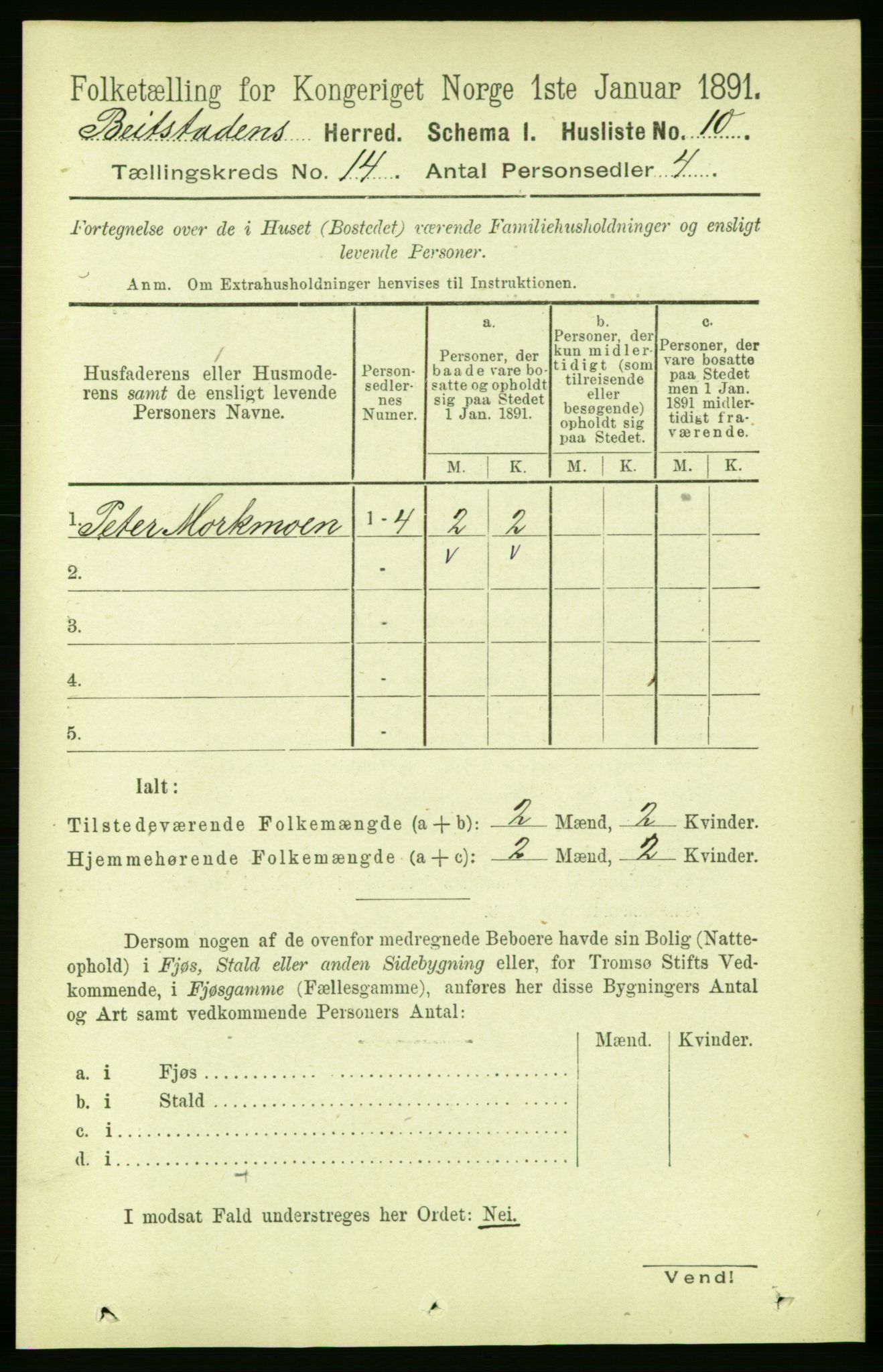 RA, 1891 census for 1727 Beitstad, 1891, p. 3830