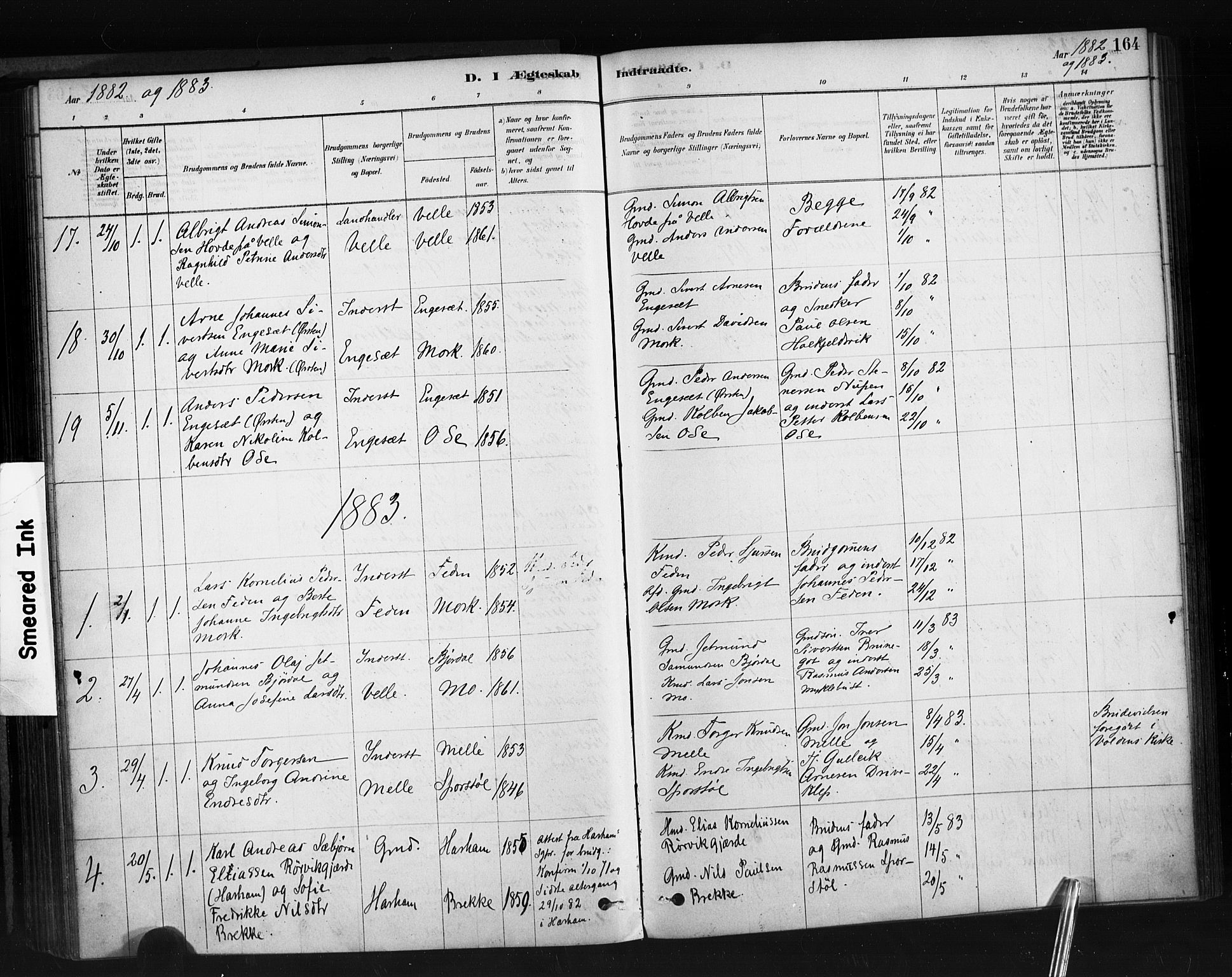 Ministerialprotokoller, klokkerbøker og fødselsregistre - Møre og Romsdal, AV/SAT-A-1454/513/L0176: Parish register (official) no. 513A03, 1877-1889, p. 164