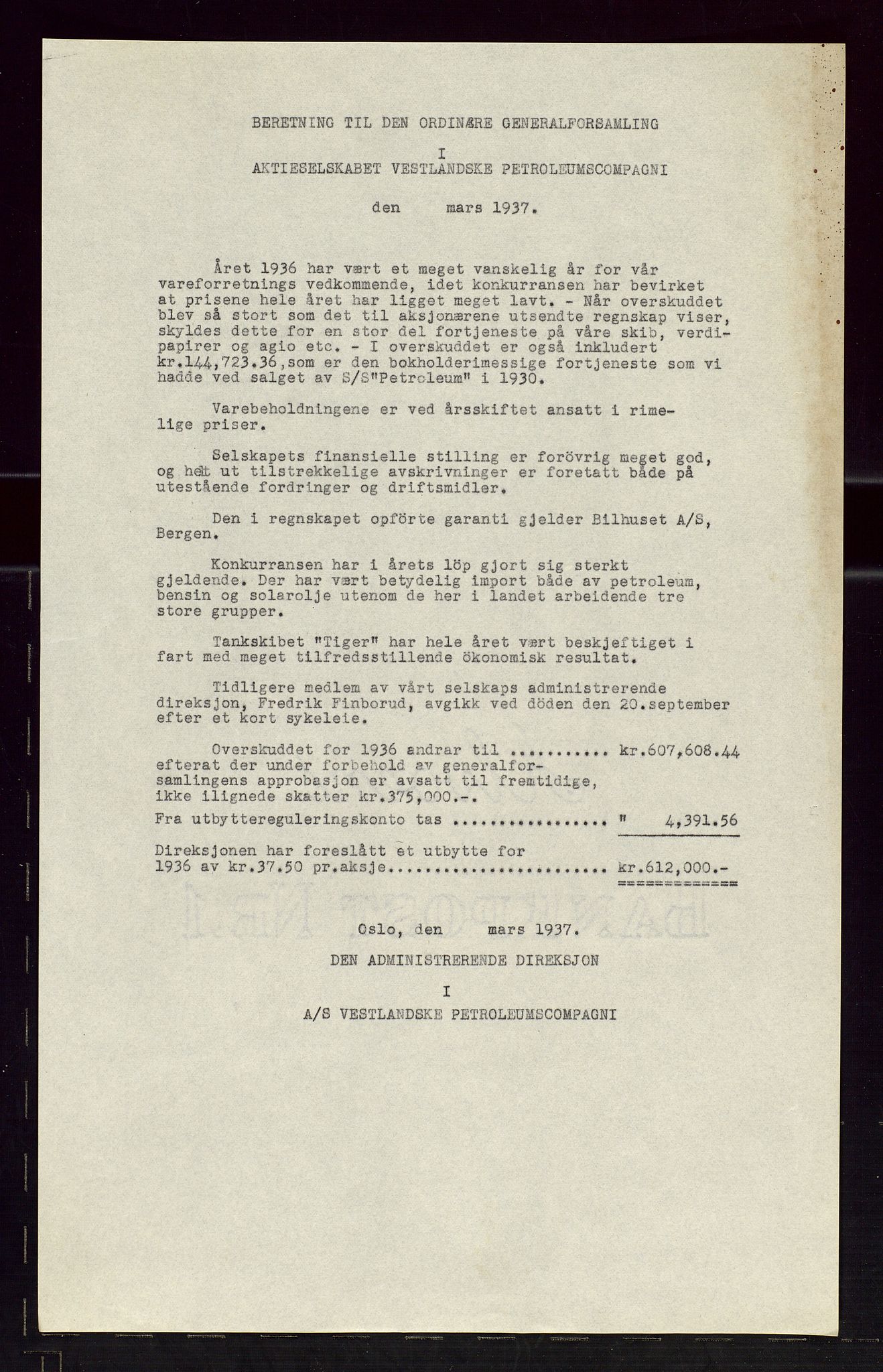 PA 1535 - Norsk-Amerikansk Petroleumscompani A/S, AV/SAST-A-101955/A/Aa/L0001/0003: Styre- og generalforsamlingsprotokoller / Ordinære og ekstraordinære generalforsamlinger i Norsk Amerikansk Petroleumsco., Norsk Amerikansk Mineraloljeco., Vestlandske Petroleumsco. 1934 og 1937, 1934-1937, p. 14