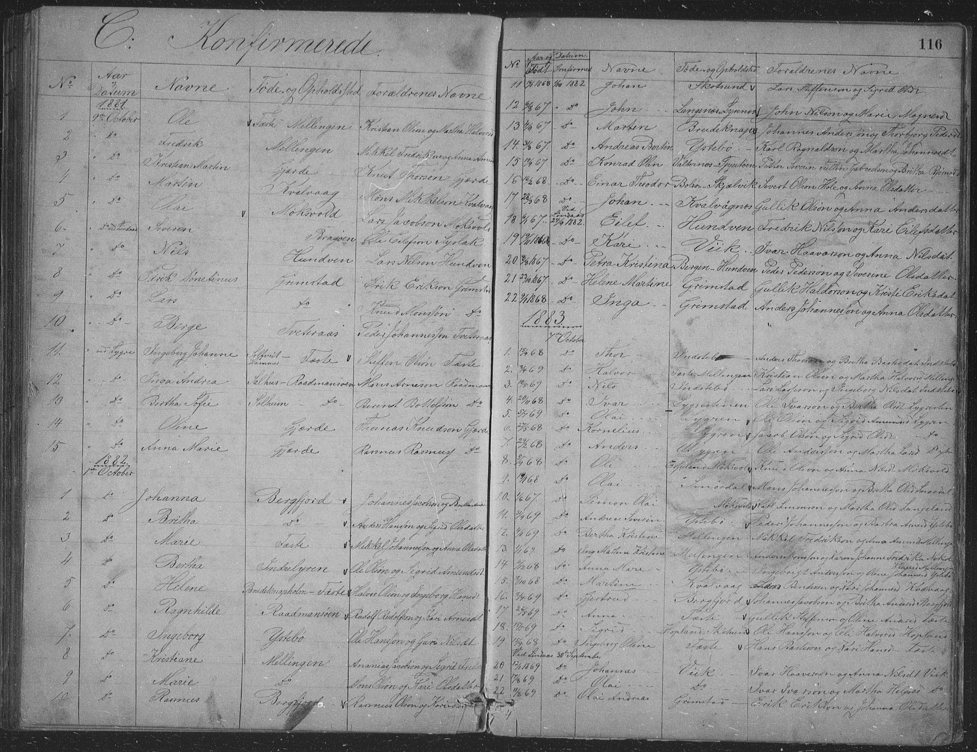 Alversund Sokneprestembete, SAB/A-73901/H/Ha/Hab: Parish register (copy) no. B 3, 1881-1896, p. 116