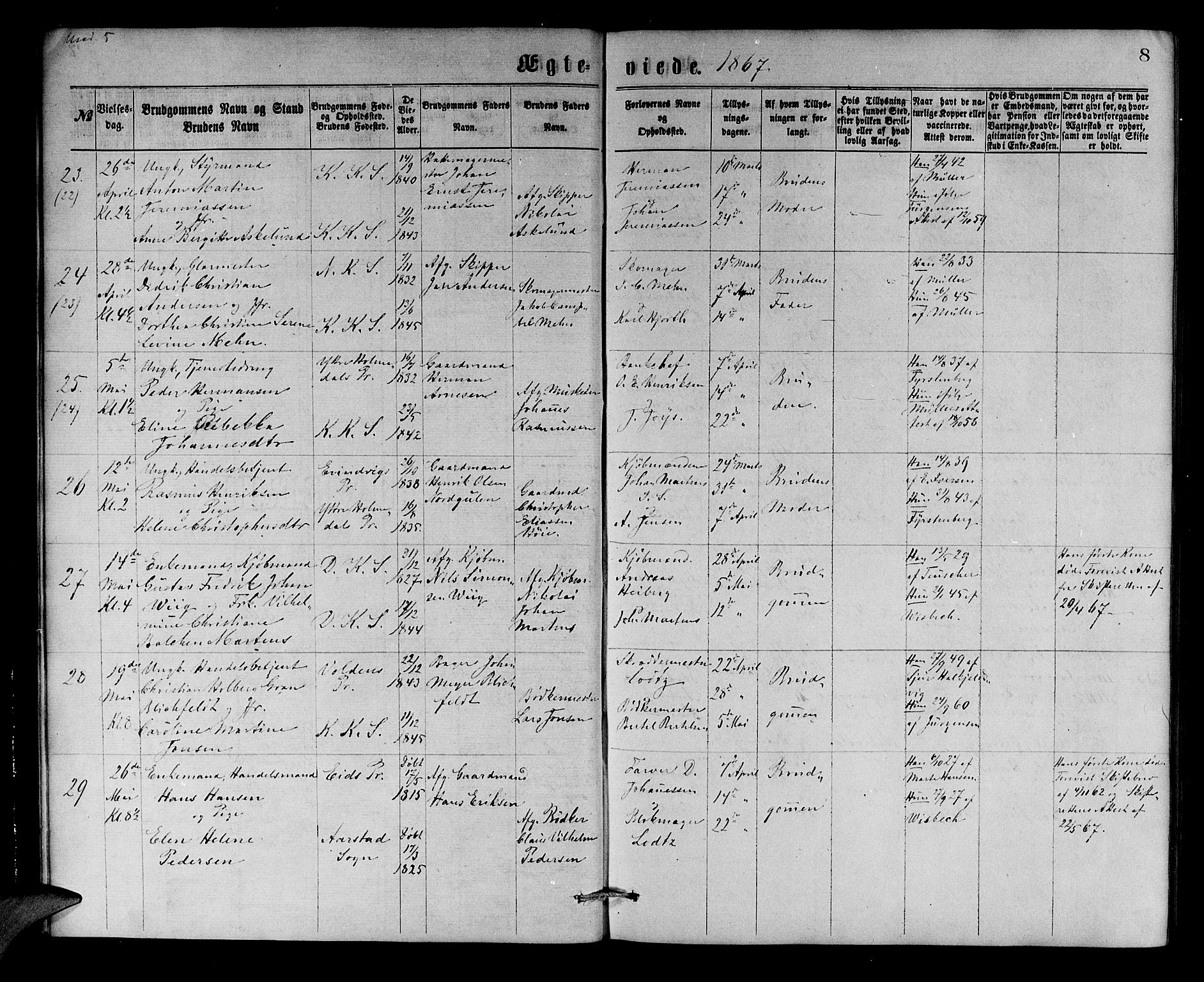 Korskirken sokneprestembete, AV/SAB-A-76101/H/Hab: Parish register (copy) no. D 2, 1867-1886, p. 8