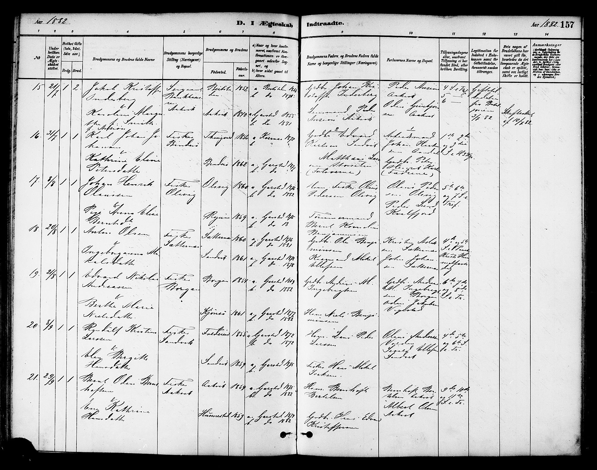 Ministerialprotokoller, klokkerbøker og fødselsregistre - Nord-Trøndelag, SAT/A-1458/786/L0686: Parish register (official) no. 786A02, 1880-1887, p. 157