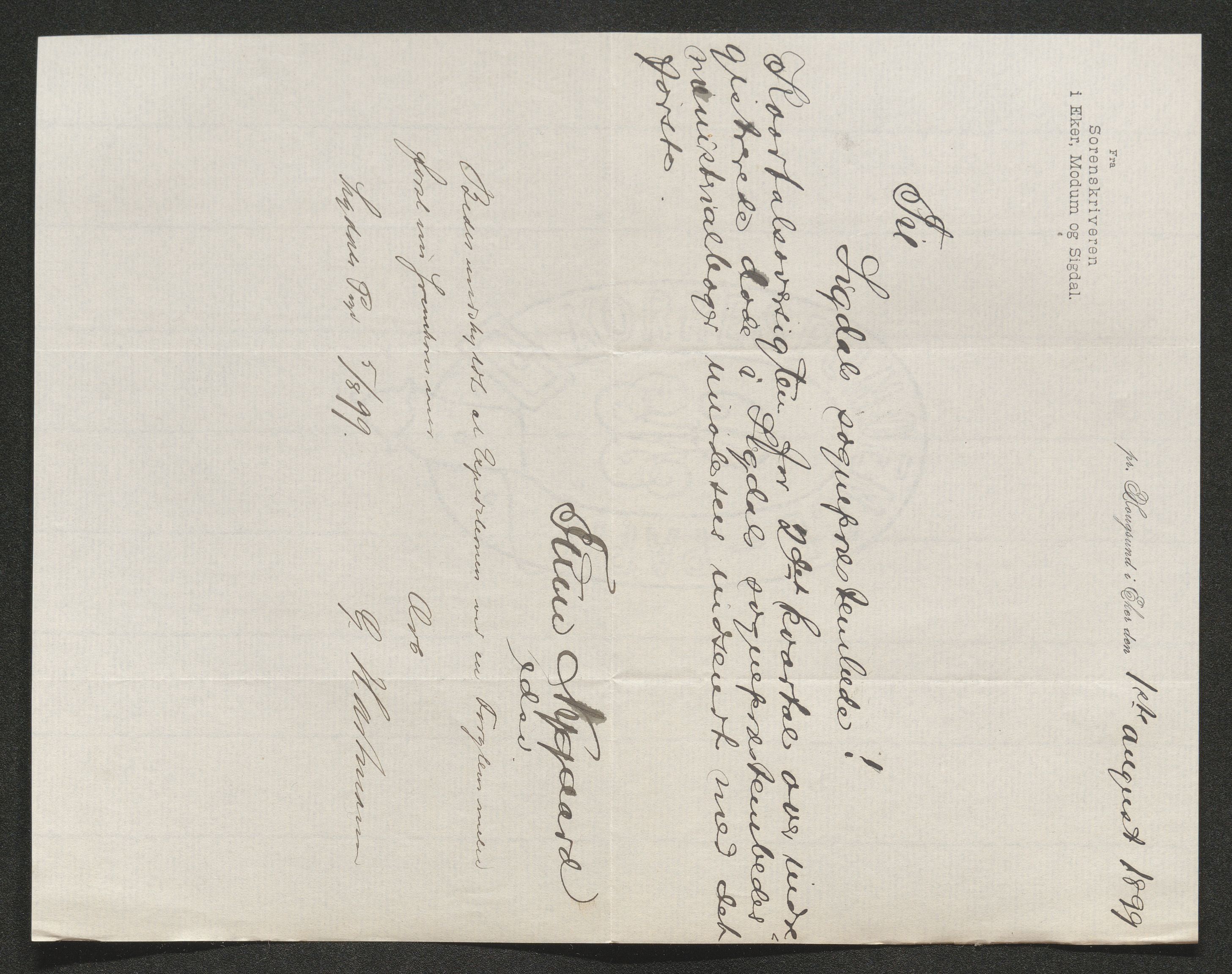 Eiker, Modum og Sigdal sorenskriveri, AV/SAKO-A-123/H/Ha/Hab/L0026: Dødsfallsmeldinger, 1899, p. 455