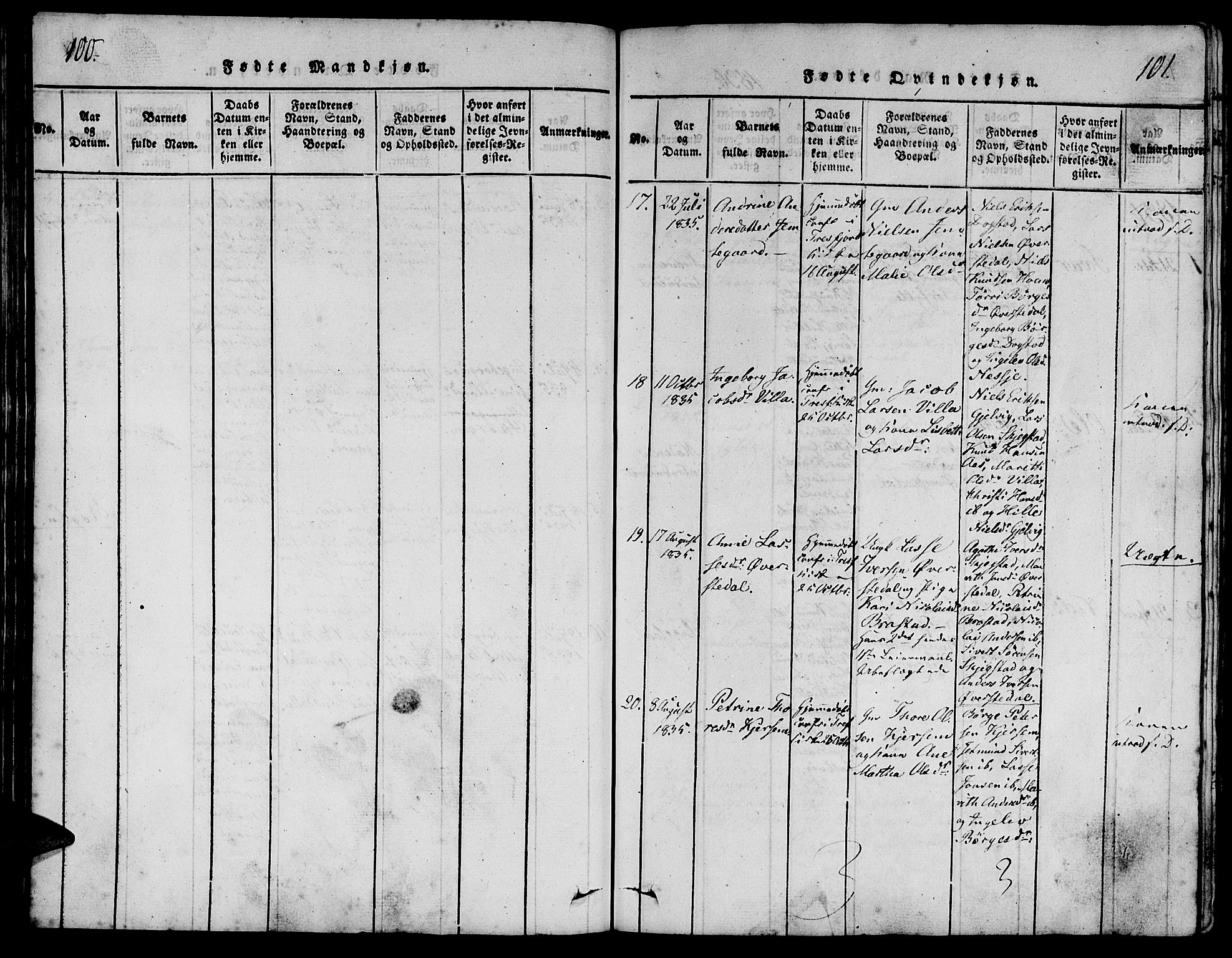 Ministerialprotokoller, klokkerbøker og fødselsregistre - Møre og Romsdal, SAT/A-1454/541/L0544: Parish register (official) no. 541A01, 1818-1847, p. 100-101