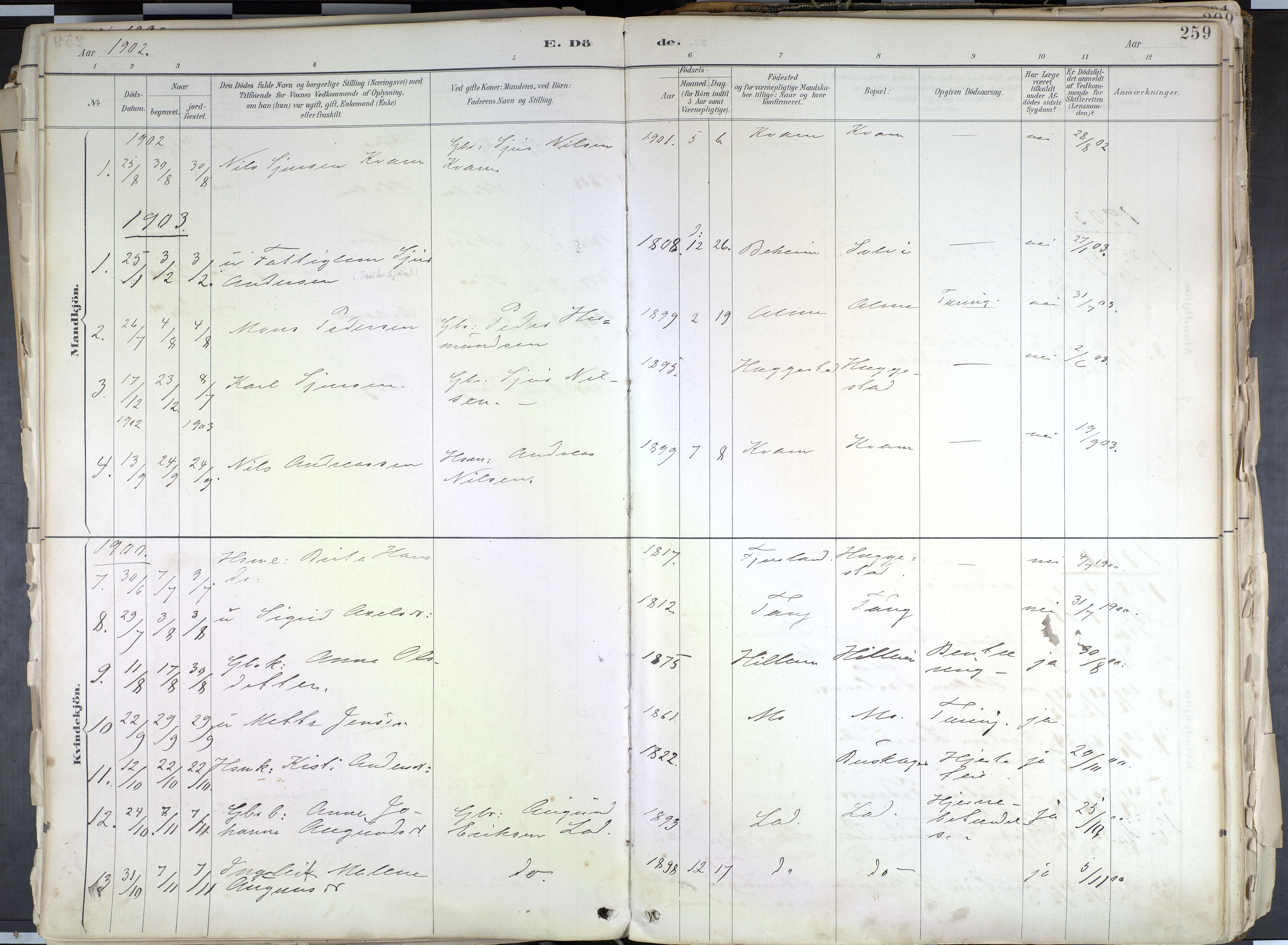 Hafslo sokneprestembete, SAB/A-80301/H/Haa/Haab/L0001: Parish register (official) no. B 1, 1886-1945, p. 259