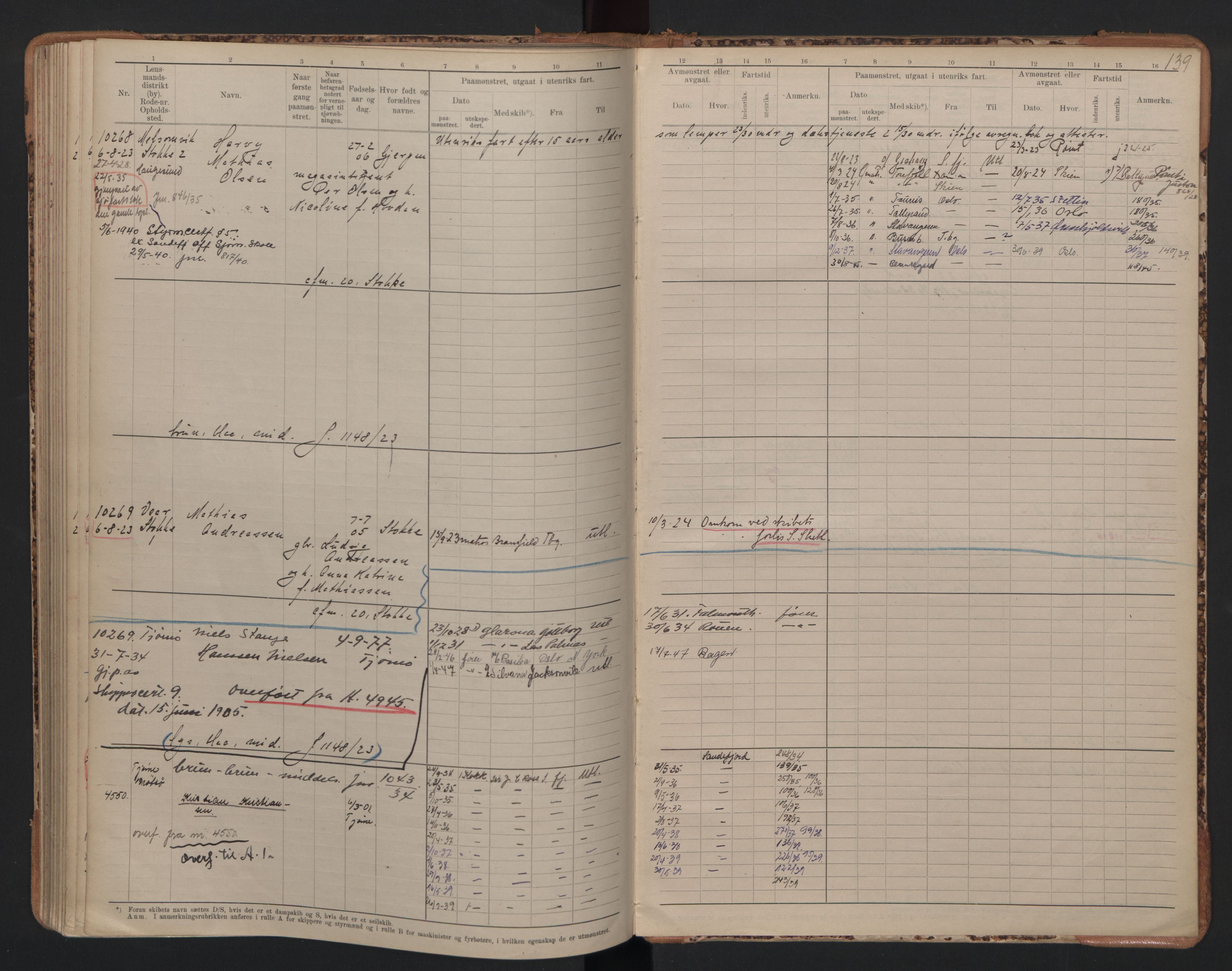 Tønsberg innrulleringskontor, AV/SAKO-A-786/F/Fc/Fcb/L0010: Hovedrulle Patent nr. 9993-1923, 1922-1923, p. 139