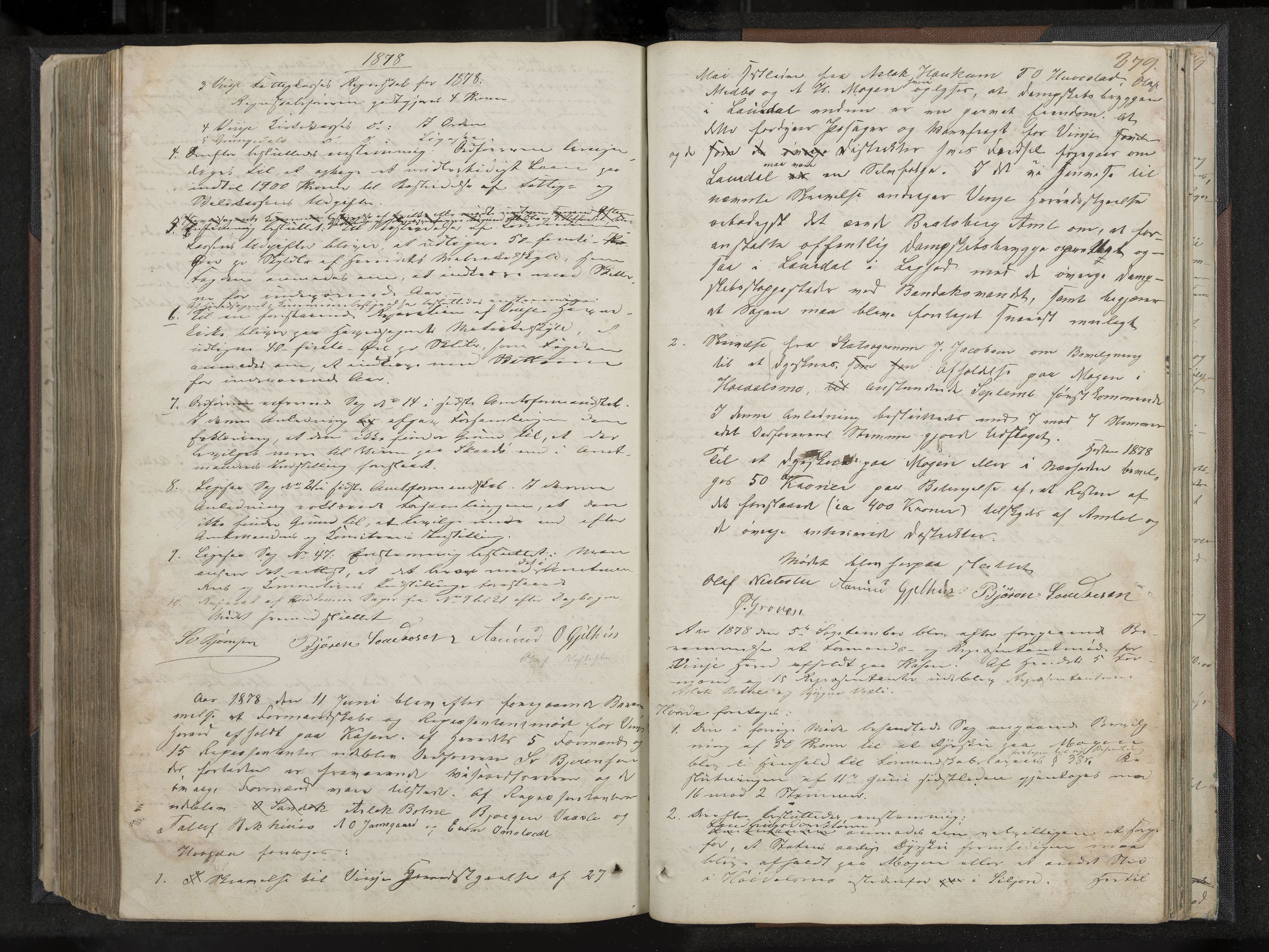 Vinje formannskap og sentraladministrasjon, IKAK/0834021-1/A/L0001: Møtebok, 1838-1889, p. 279
