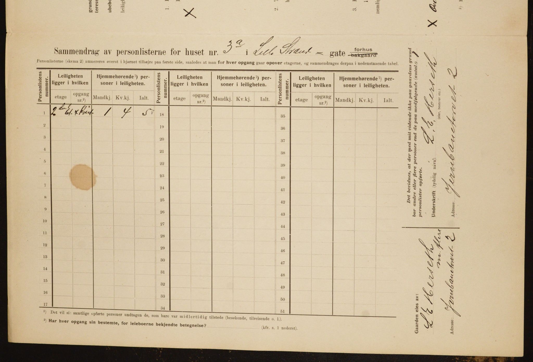 OBA, Municipal Census 1910 for Kristiania, 1910, p. 55607