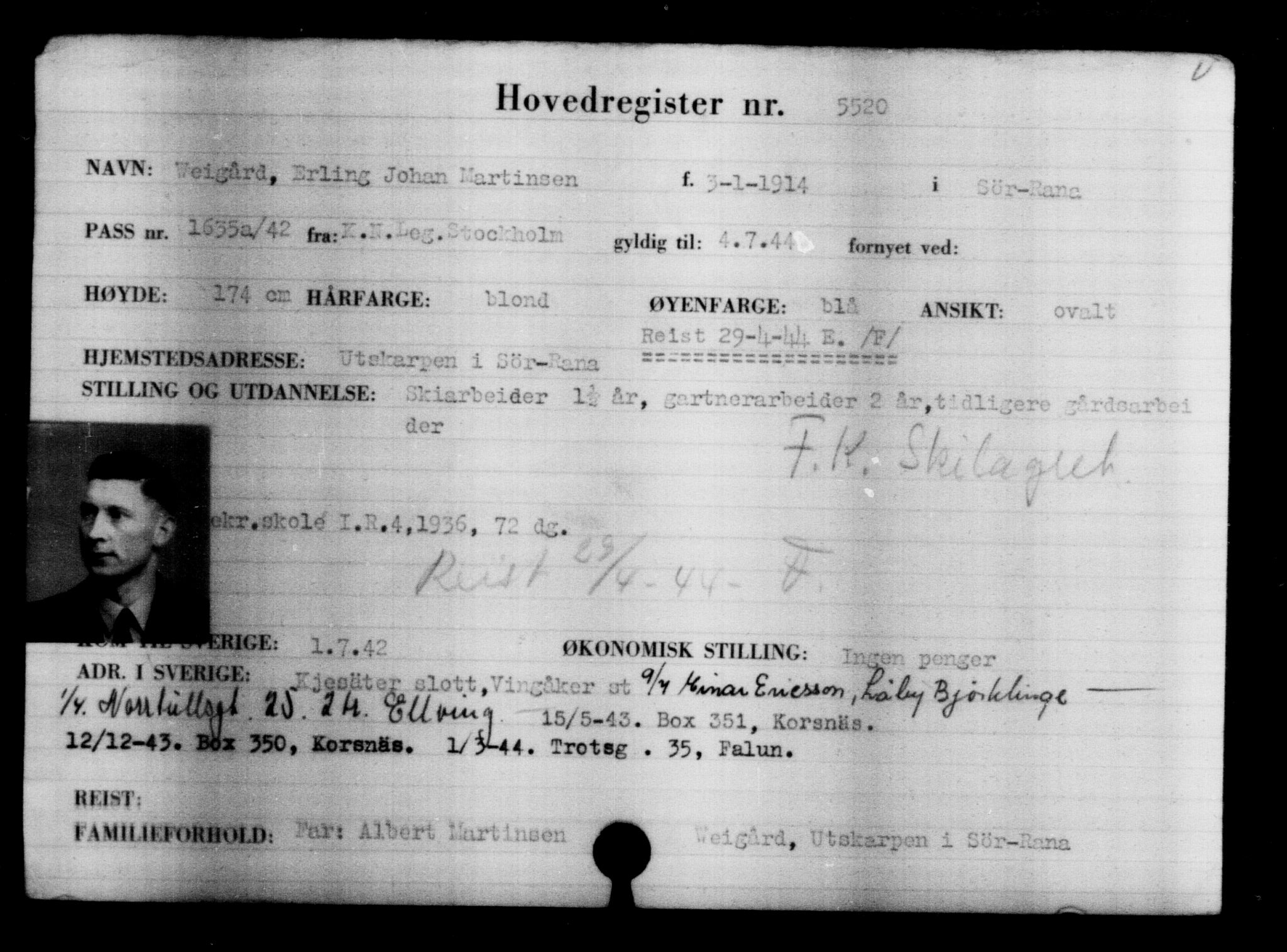 Utenriksstasjonene, Legasjonen i Stockholm, Flyktningkontoret, AV/RA-S-6753/V/Va/L0004: Kjesäterkartoteket, flyktninger med registreringsnr. 3496-6610, 1940-1945, p. 2341