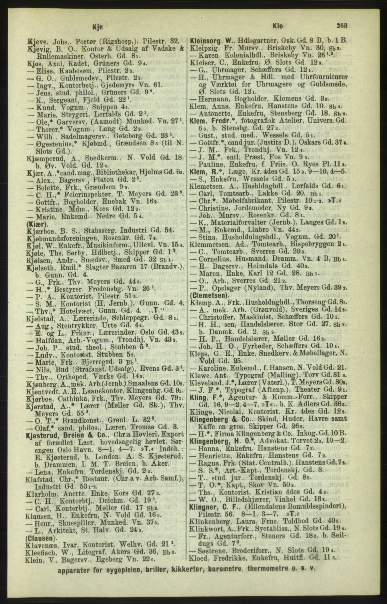 Kristiania/Oslo adressebok, PUBL/-, 1886, p. 263