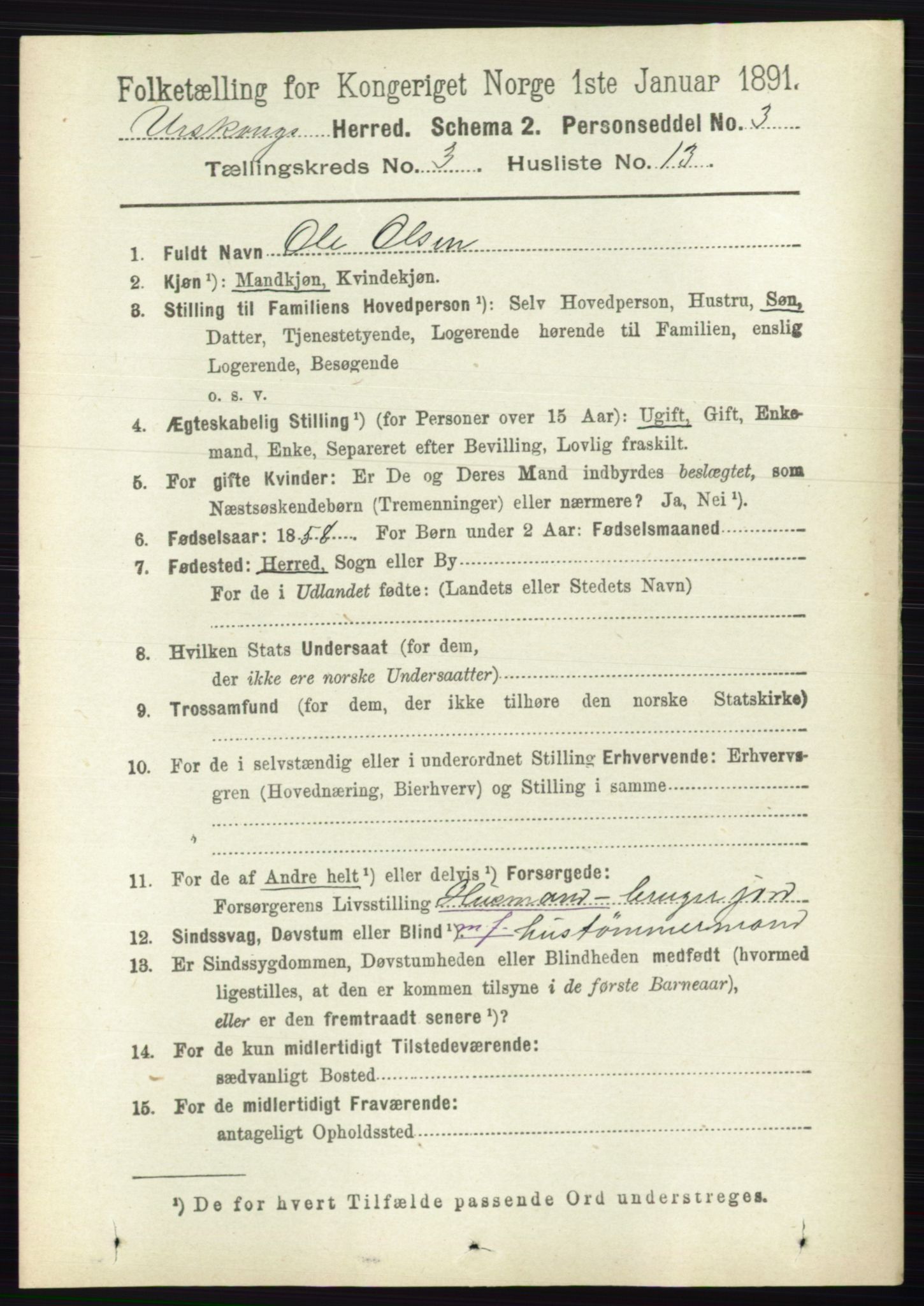 RA, 1891 census for 0224 Aurskog, 1891, p. 586