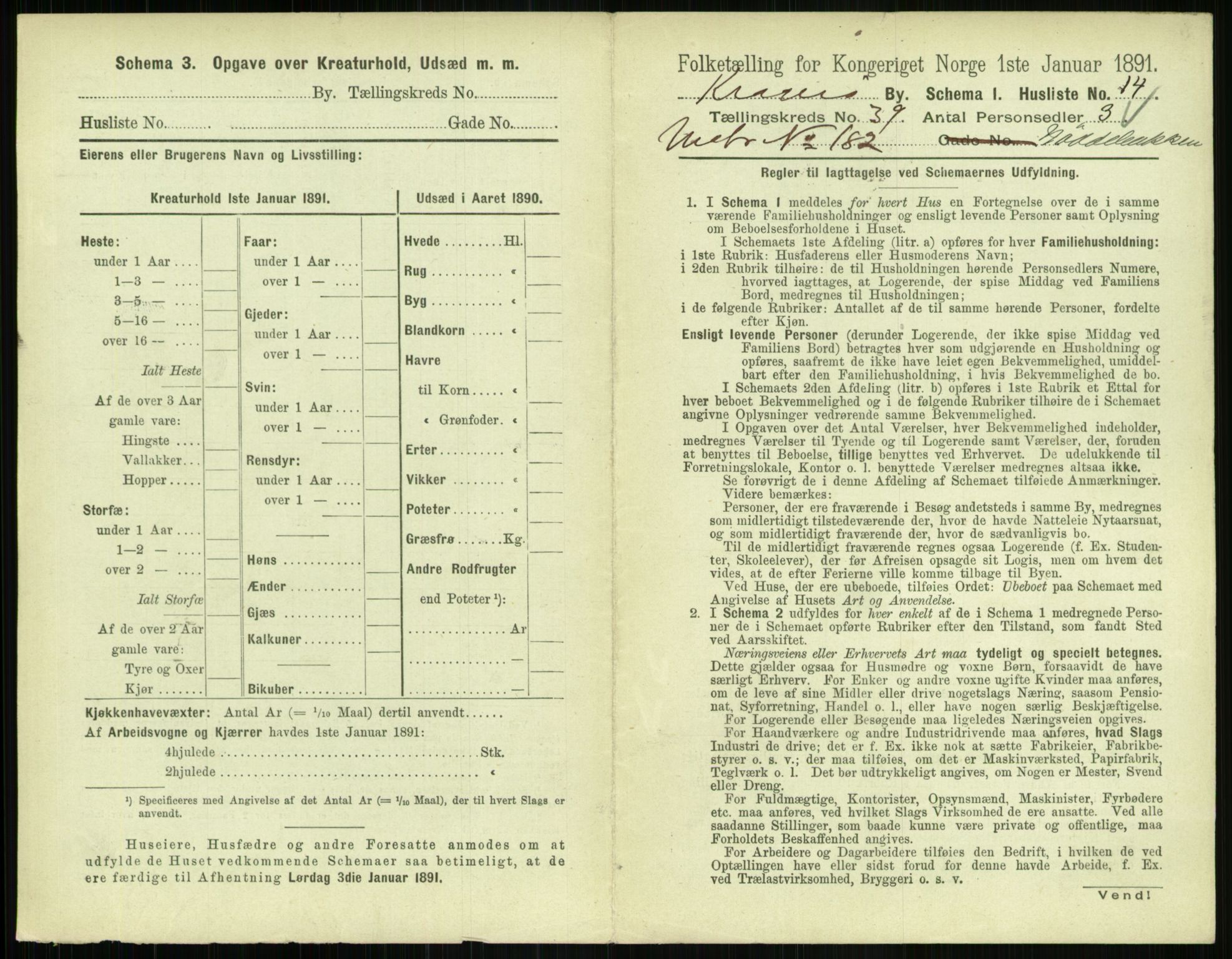 RA, 1891 census for 0801 Kragerø, 1891, p. 1624