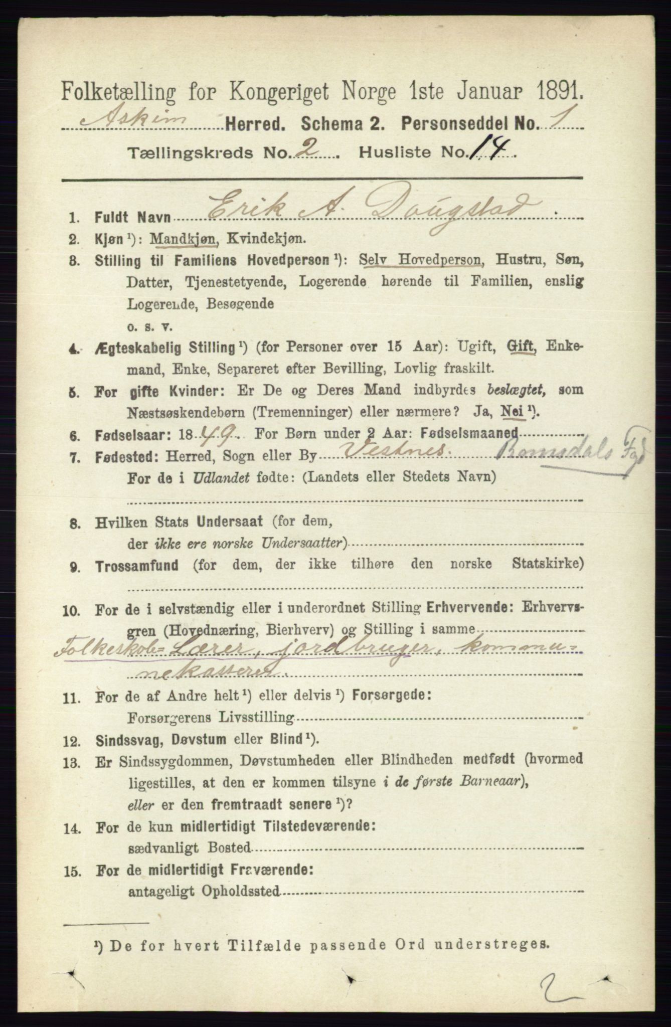 RA, 1891 census for 0124 Askim, 1891, p. 323