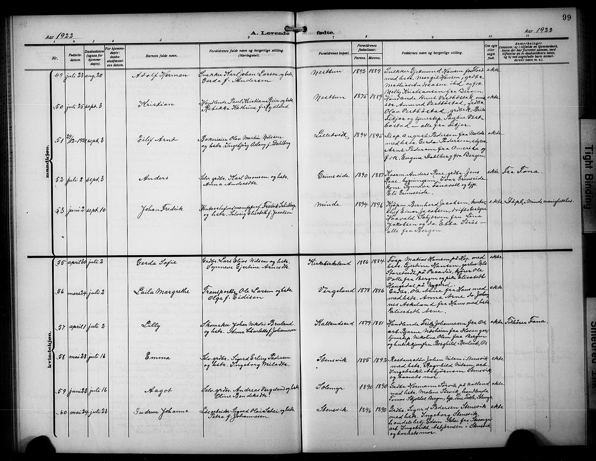 Birkeland Sokneprestembete, AV/SAB-A-74601/H/Hab: Parish register (copy) no. A 7, 1916-1923, p. 99