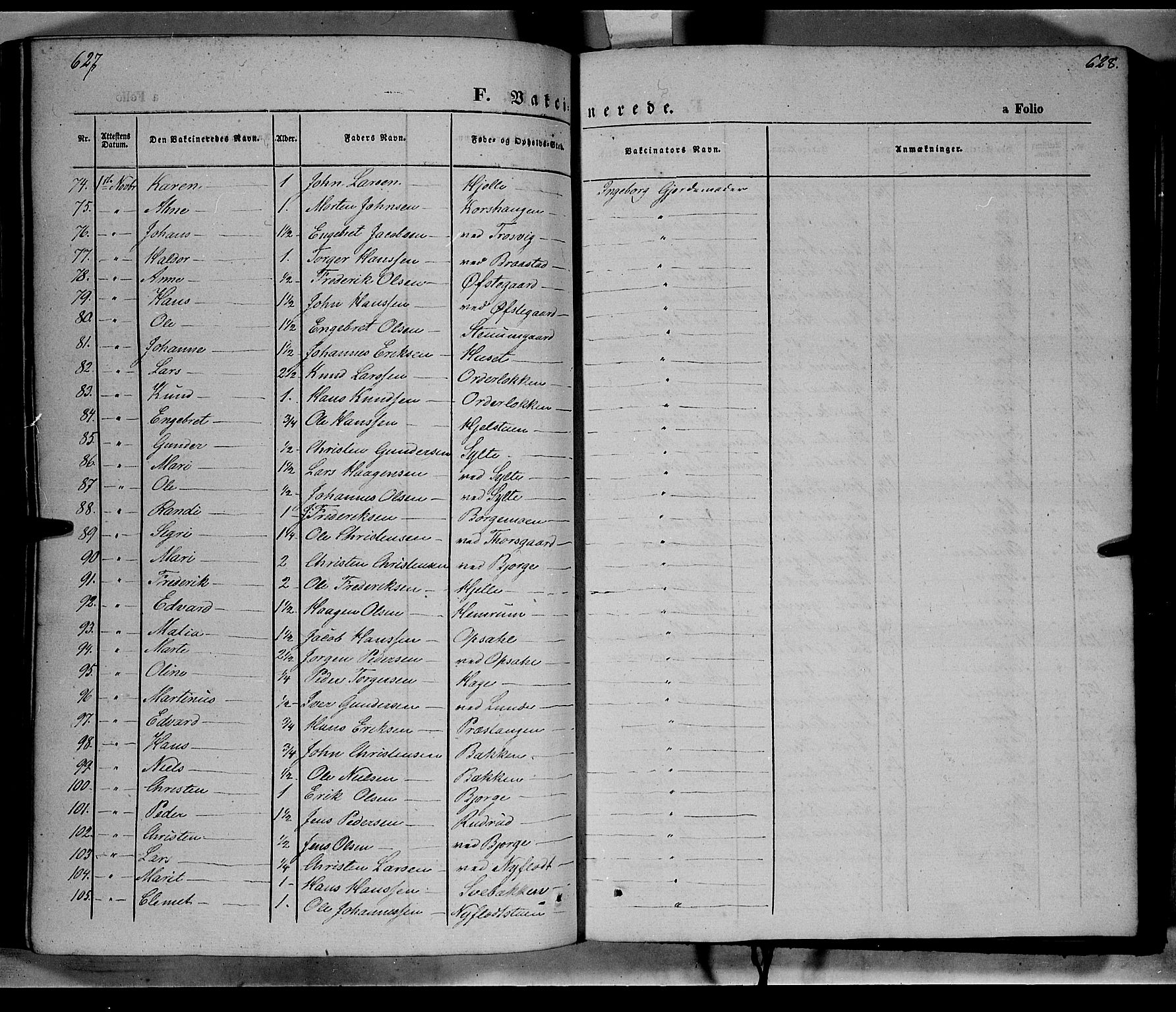 Ringebu prestekontor, AV/SAH-PREST-082/H/Ha/Haa/L0006: Parish register (official) no. 6, 1848-1859, p. 627-628