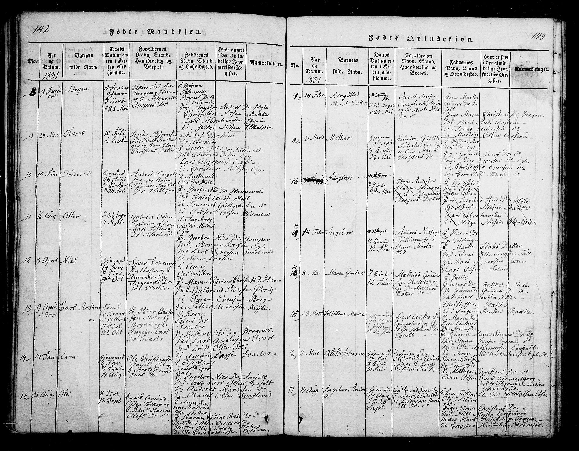 Skoger kirkebøker, AV/SAKO-A-59/G/Ga/L0001: Parish register (copy) no. I 1, 1814-1845, p. 142-143