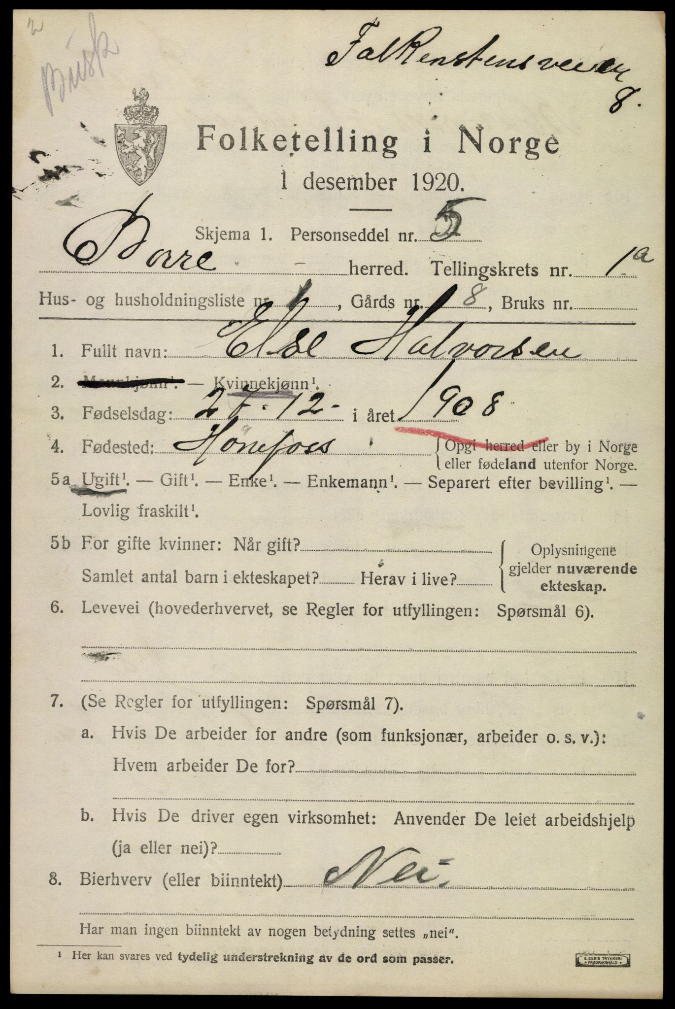 SAKO, 1920 census for Borre, 1920, p. 1386