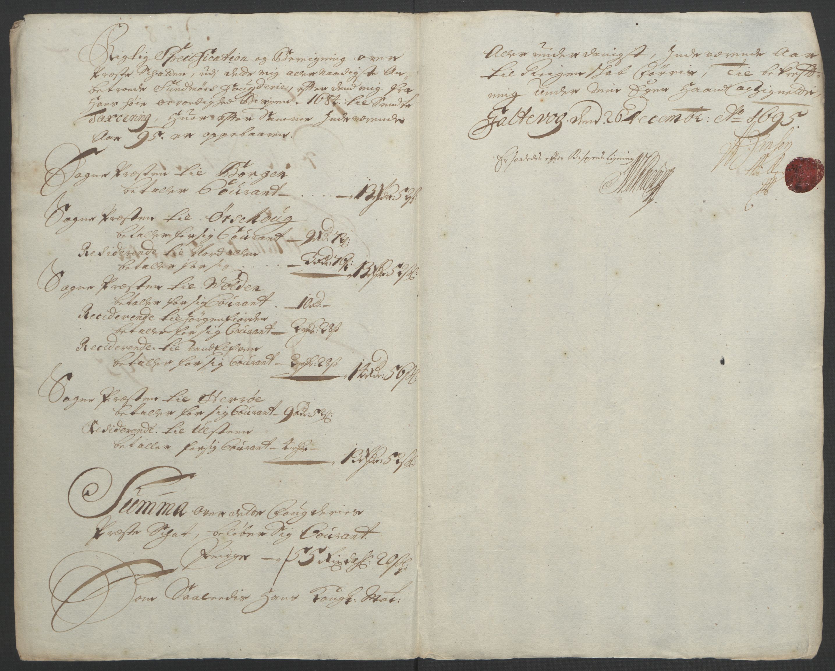Rentekammeret inntil 1814, Reviderte regnskaper, Fogderegnskap, RA/EA-4092/R54/L3555: Fogderegnskap Sunnmøre, 1694-1695, p. 306