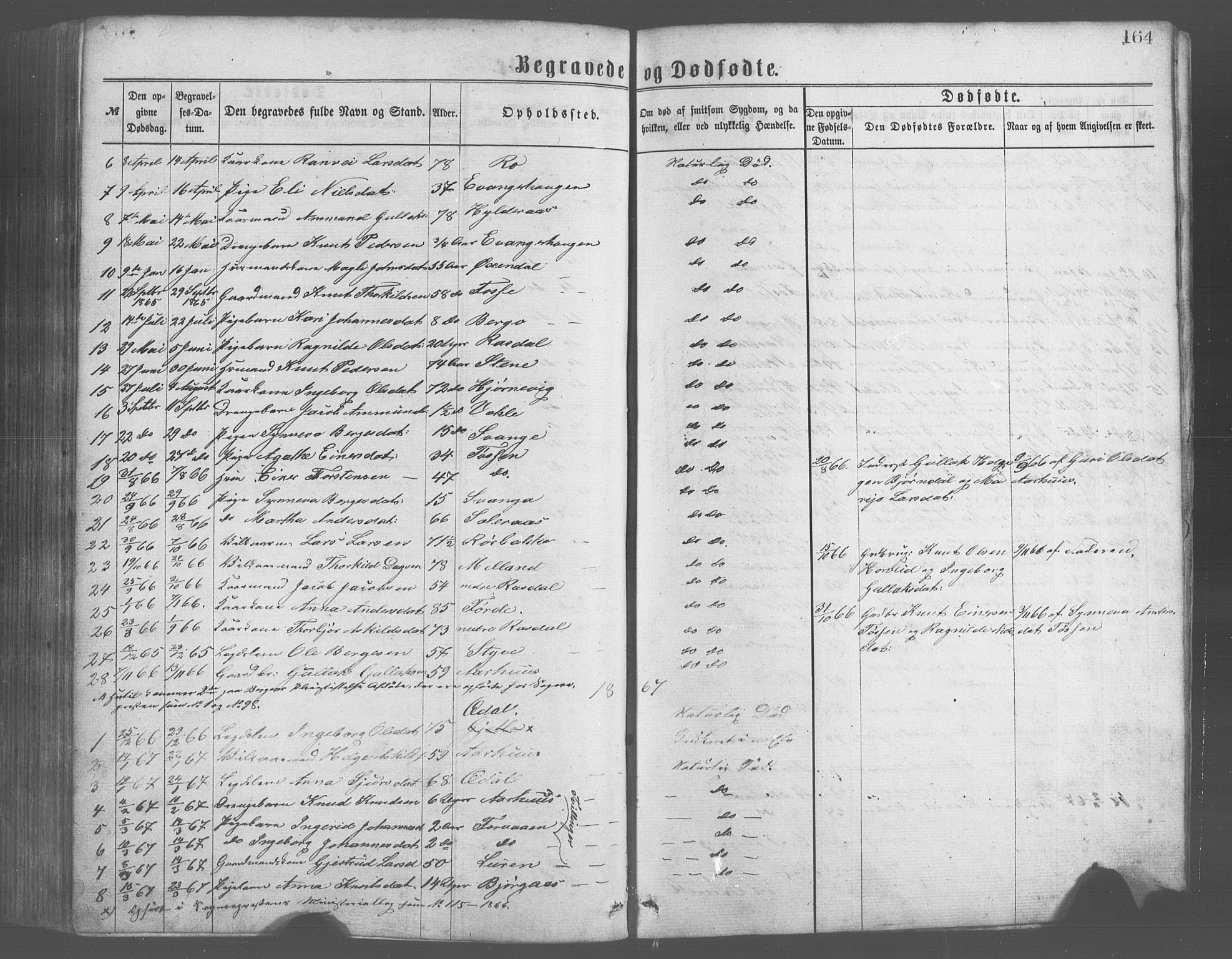 Evanger sokneprestembete, SAB/A-99924: Parish register (copy) no. A 2, 1863-1879, p. 164