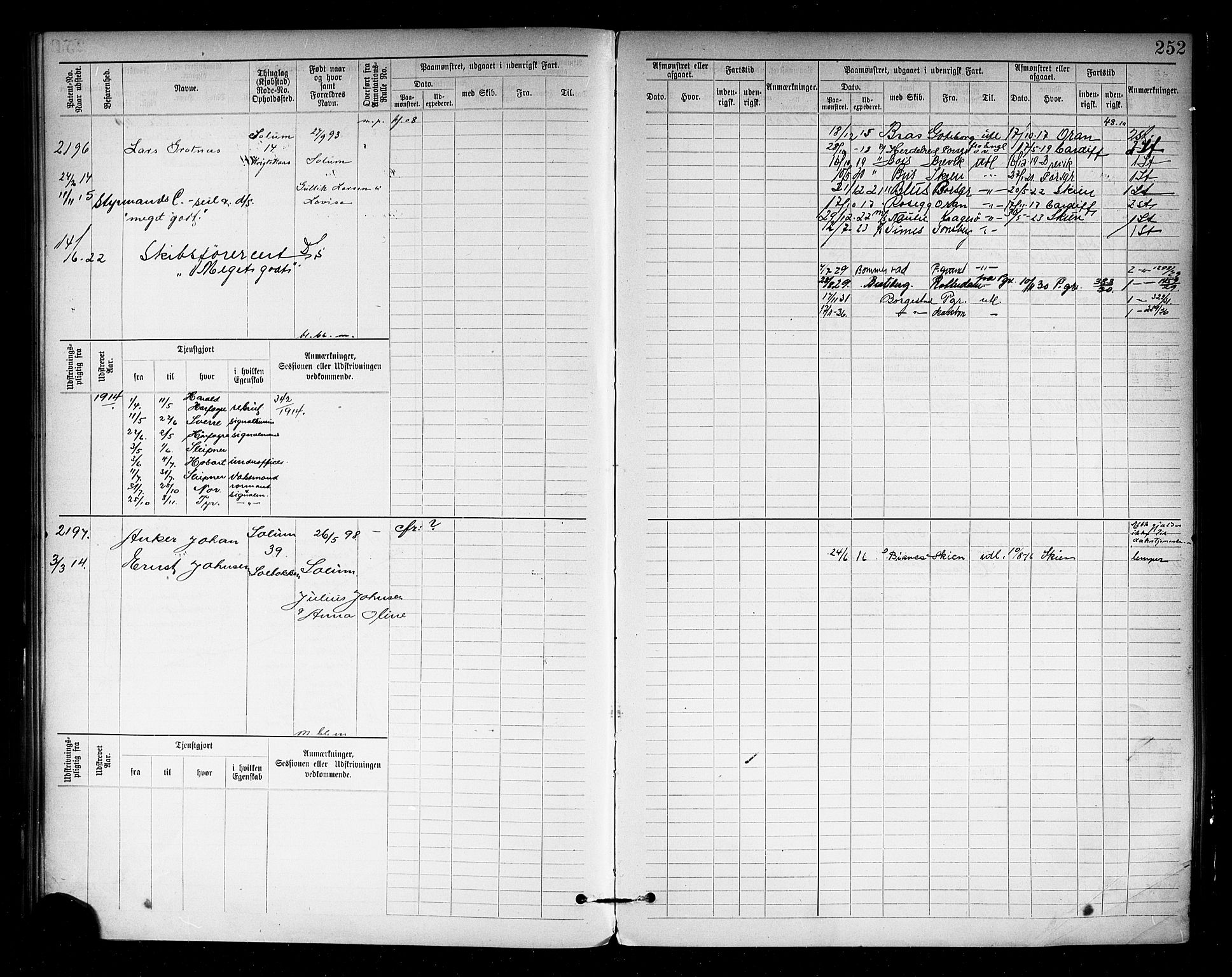 Porsgrunn innrulleringskontor, AV/SAKO-A-829/F/Fc/L0007: Hovedrulle, 1894, p. 254