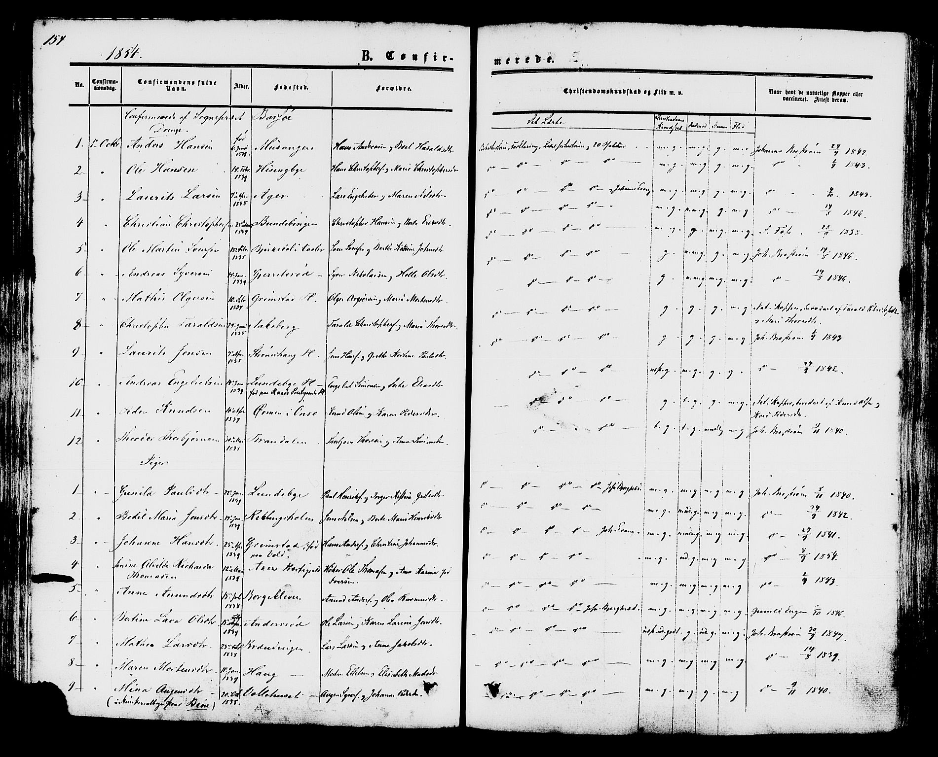 Råde prestekontor kirkebøker, AV/SAO-A-2009/F/Fa/L0006: Parish register (official) no. 6, 1854-1877, p. 154