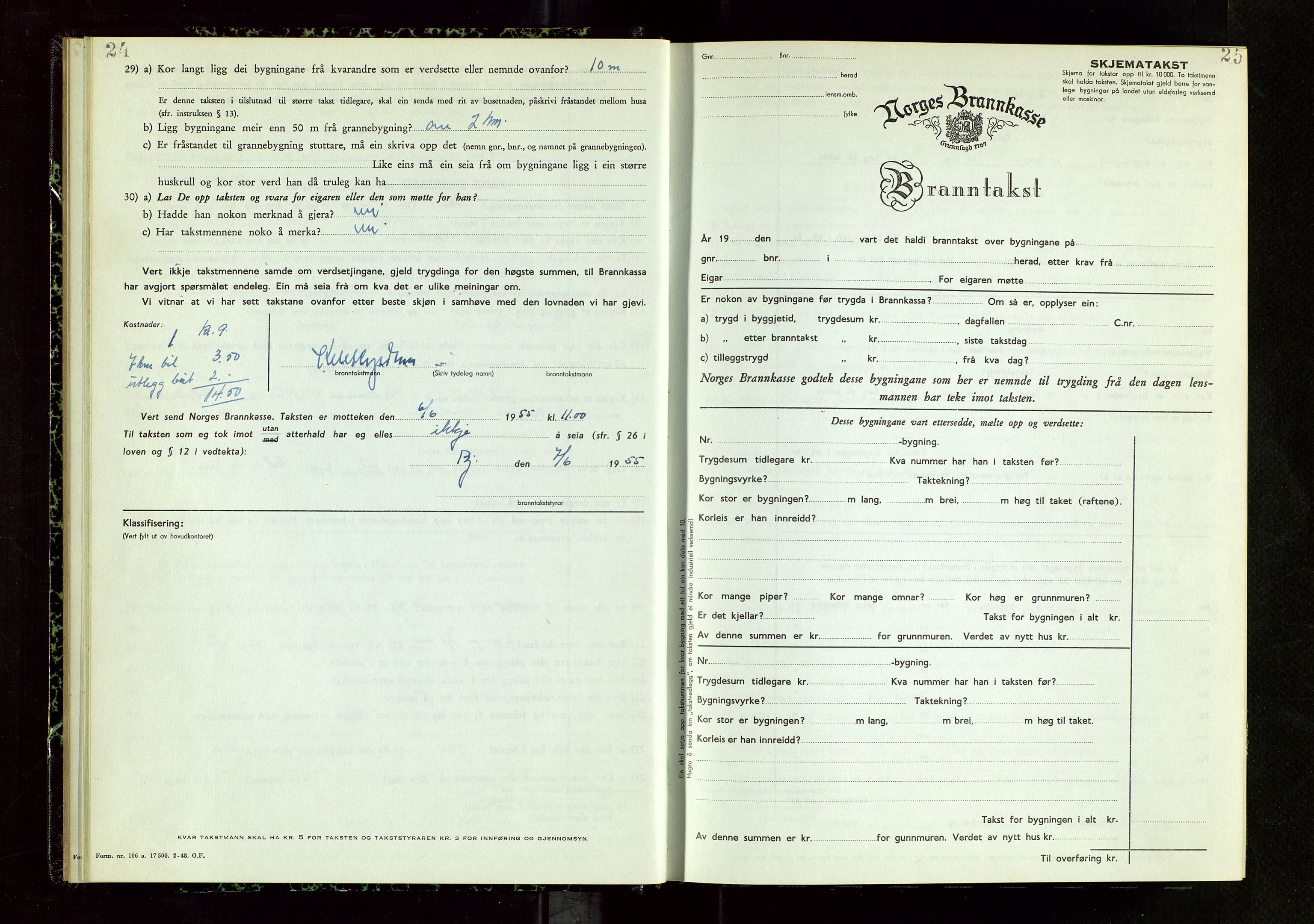 Bjerkreim lensmannskontor, AV/SAST-A-100090/Gob/L0002: "Branntakstprotokoll", 1950-1955, p. 24-25