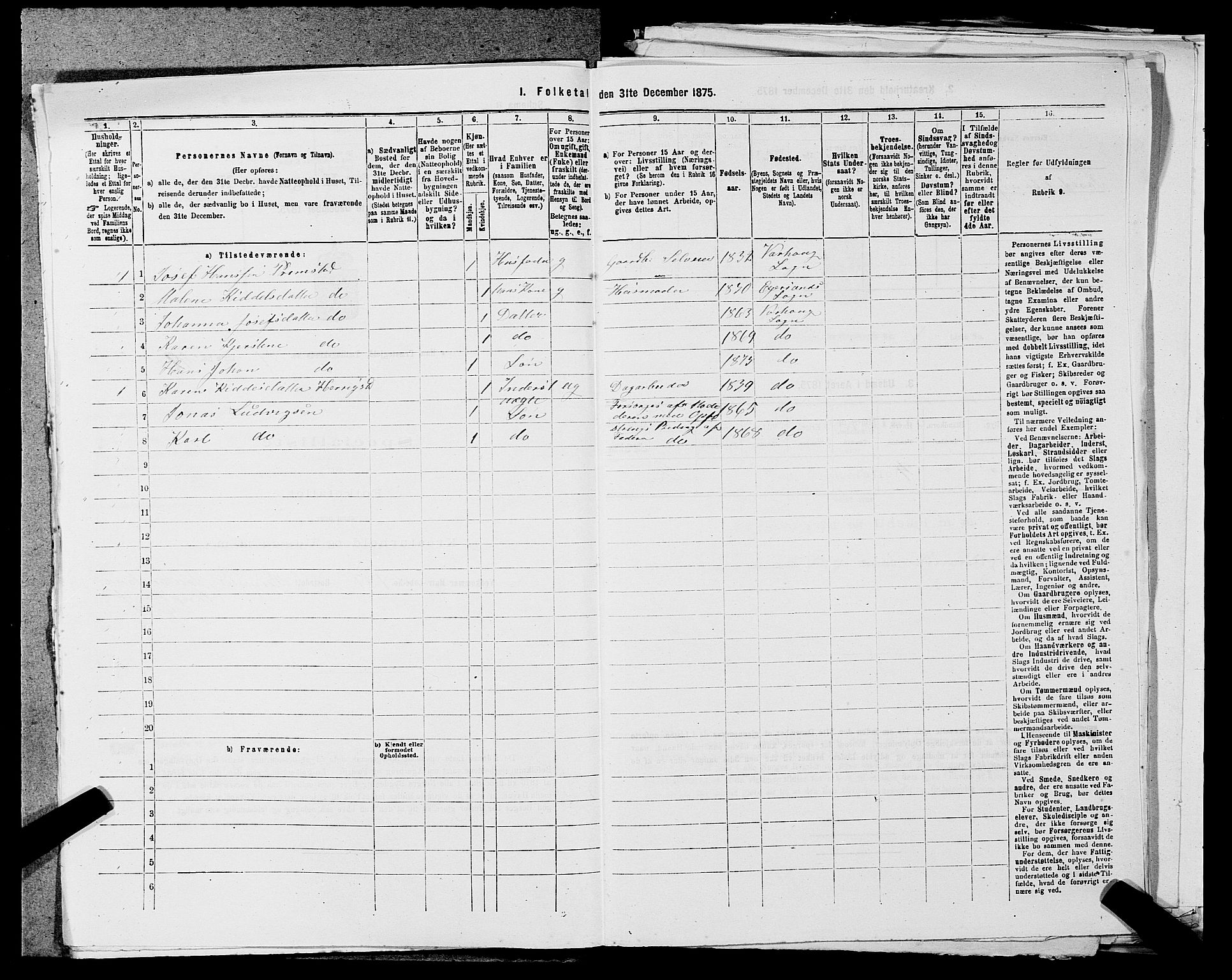 SAST, 1875 census for 1119P Hå, 1875, p. 810