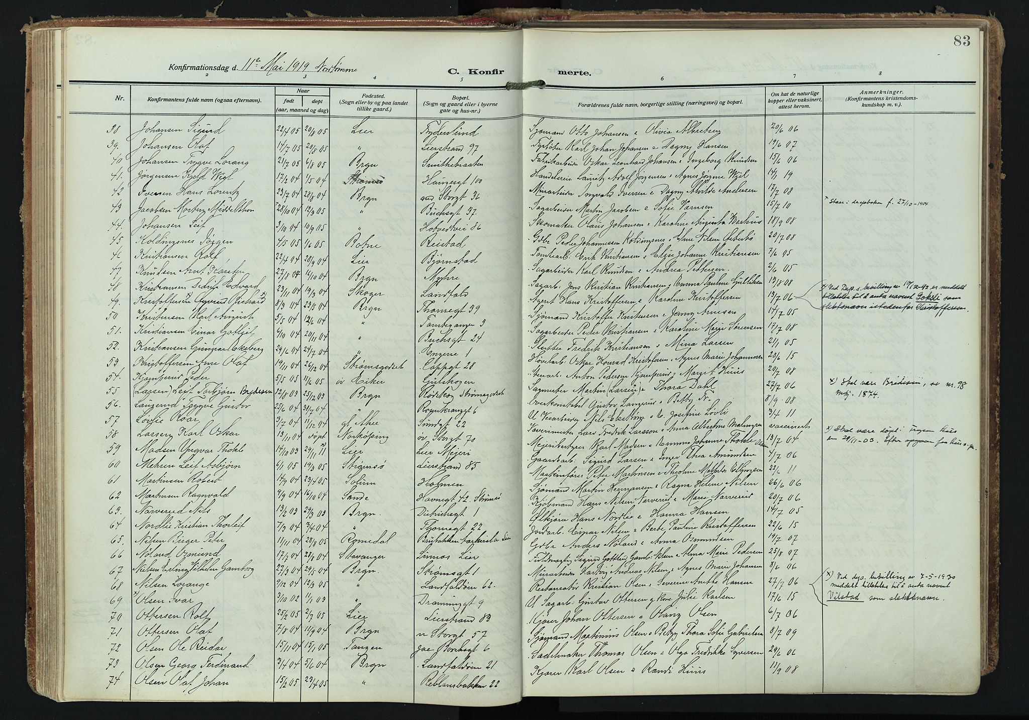 Bragernes kirkebøker, AV/SAKO-A-6/F/Fc/L0008: Parish register (official) no. III 8, 1909-1921, p. 83