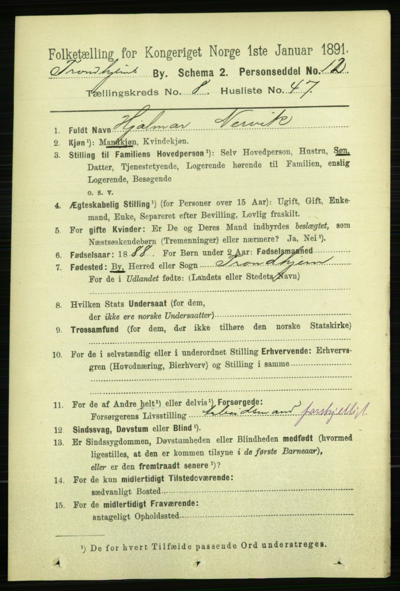 RA, 1891 census for 1601 Trondheim, 1891, p. 7414