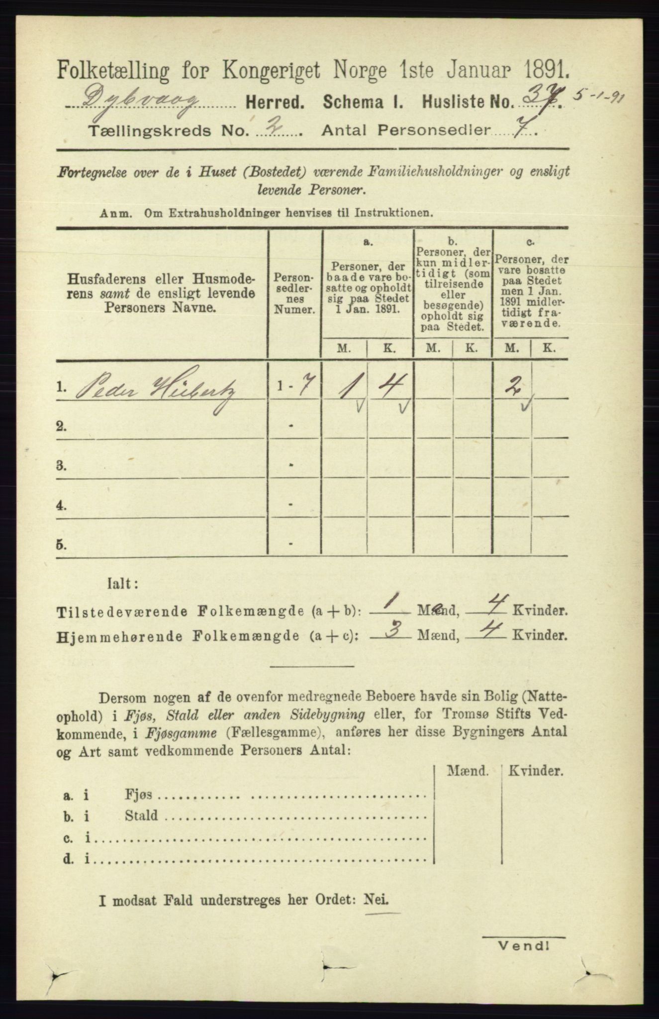 RA, 1891 census for 0915 Dypvåg, 1891, p. 504