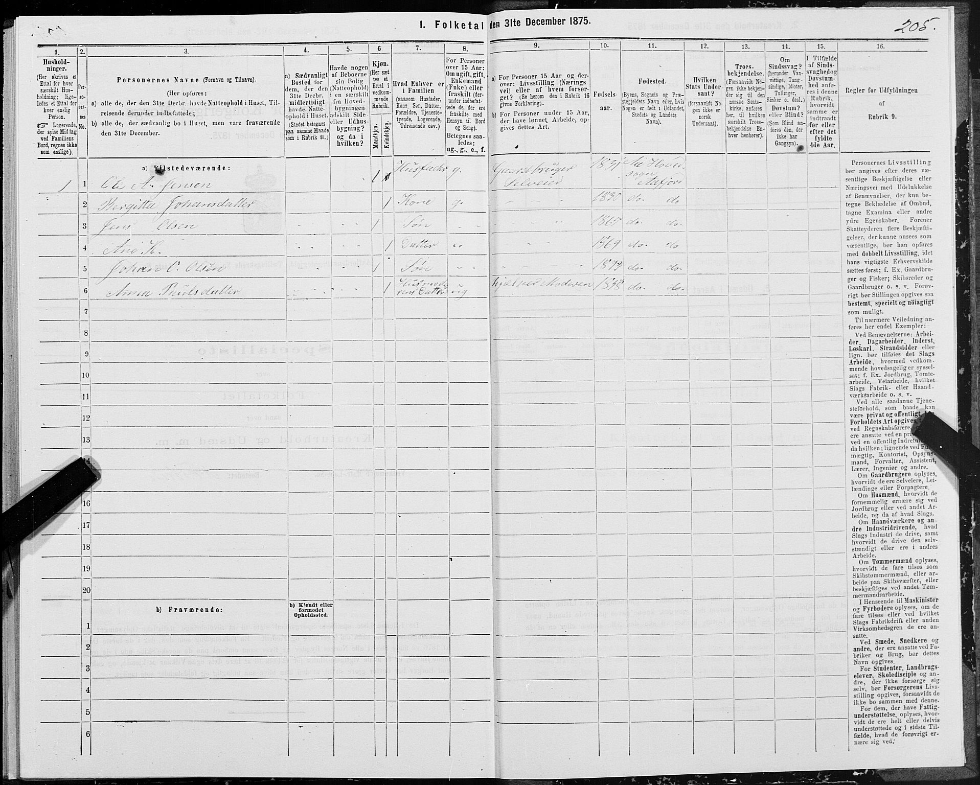 SAT, 1875 census for 1630P Aafjorden, 1875, p. 1205