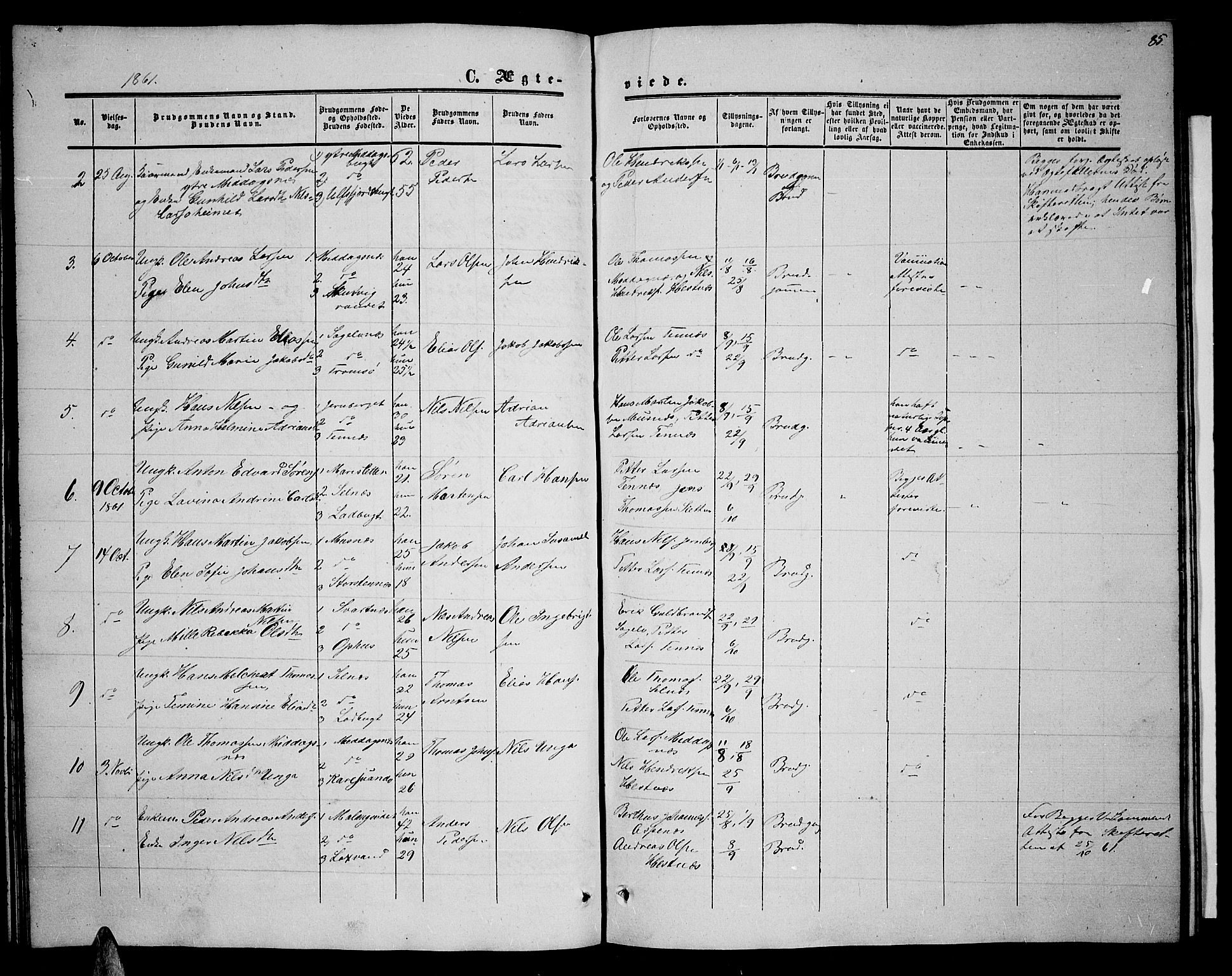 Balsfjord sokneprestembete, SATØ/S-1303/G/Ga/L0005klokker: Parish register (copy) no. 5, 1856-1862, p. 85